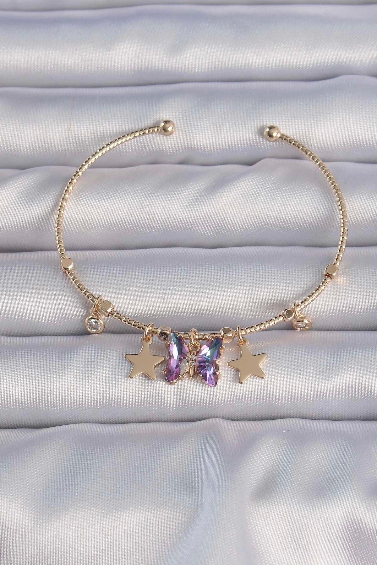 STOREMAX-Brass Gold Color Zircon Stone Colorful Butterfly Model Star Figured Charm Bracelet - Tj-Bb6283 1
