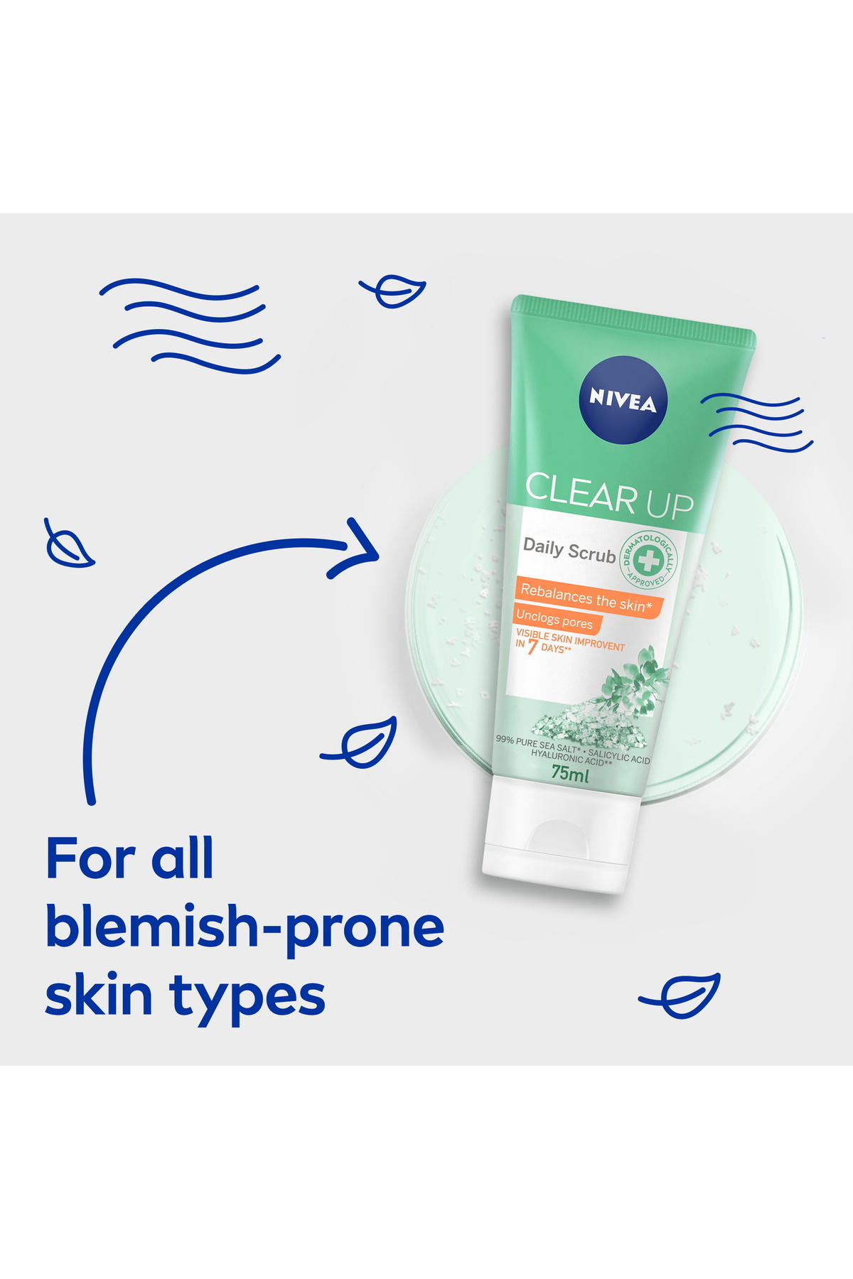 NIVEA-Face Scrub Daily Exfoliating Clear Up 75ml Smooth Skin & Clear Pores 5