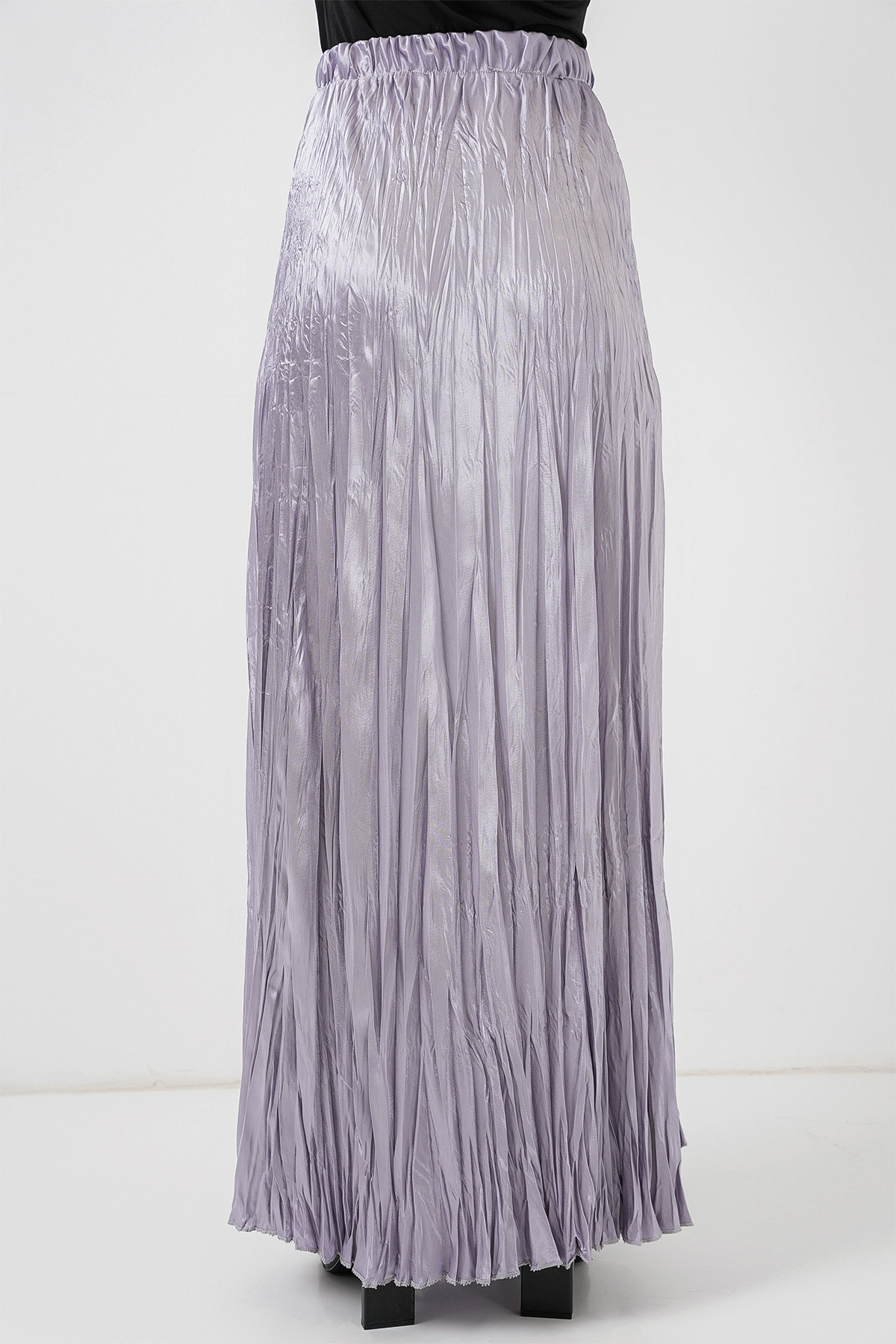 Bigdart-Women's Long Crinkled Shiny Skirt 8034 - Gray 6