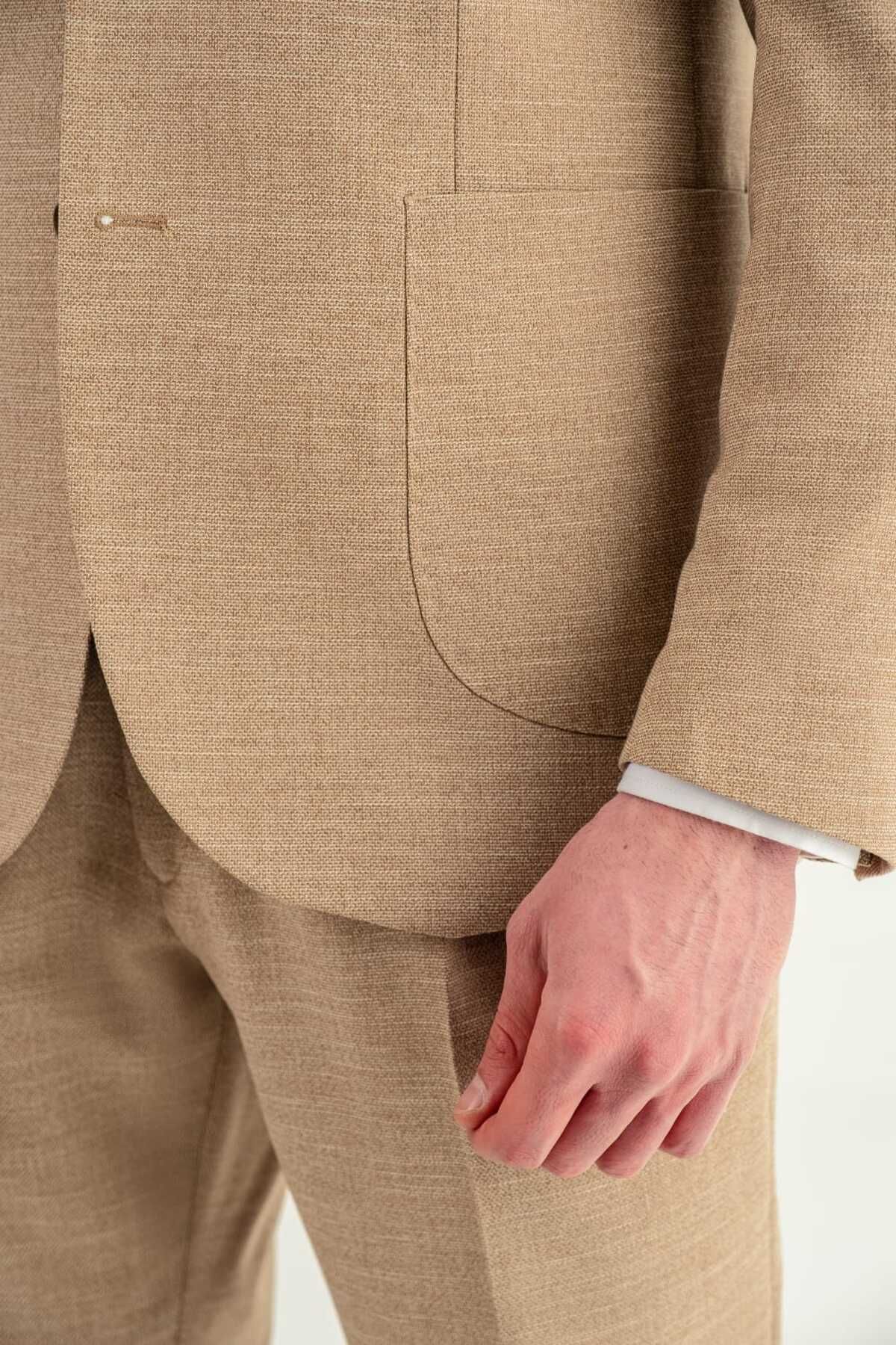 Ted Davıd-Beige Slim Fit Mono Collar Suit 5