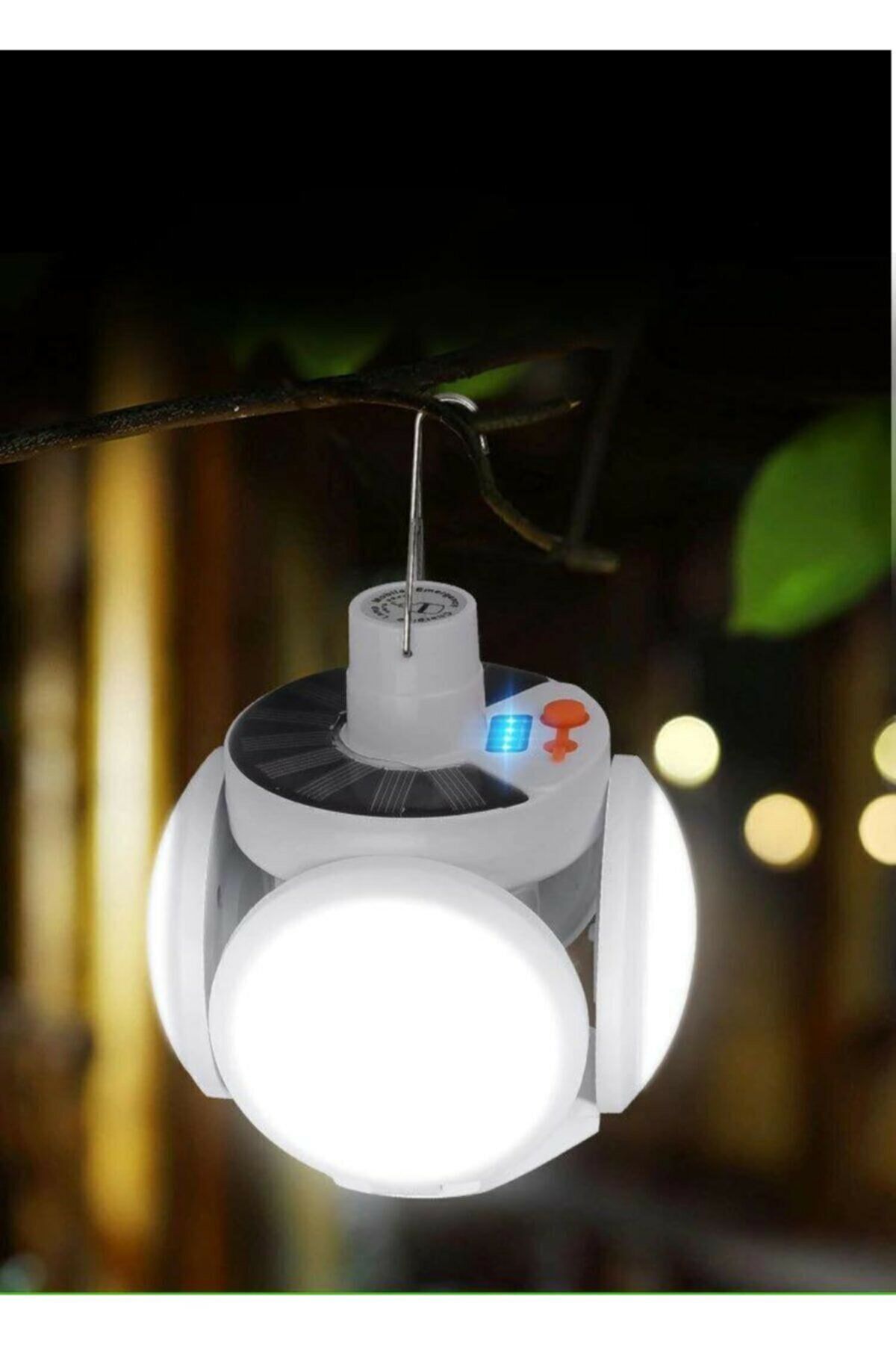 PRATİKOBA Solar Güneş Enerji Ve Usb Sarjlı 5 Kanatlı Bahçe Aydınlatma Led Askılı Pratik Kamp Lamba