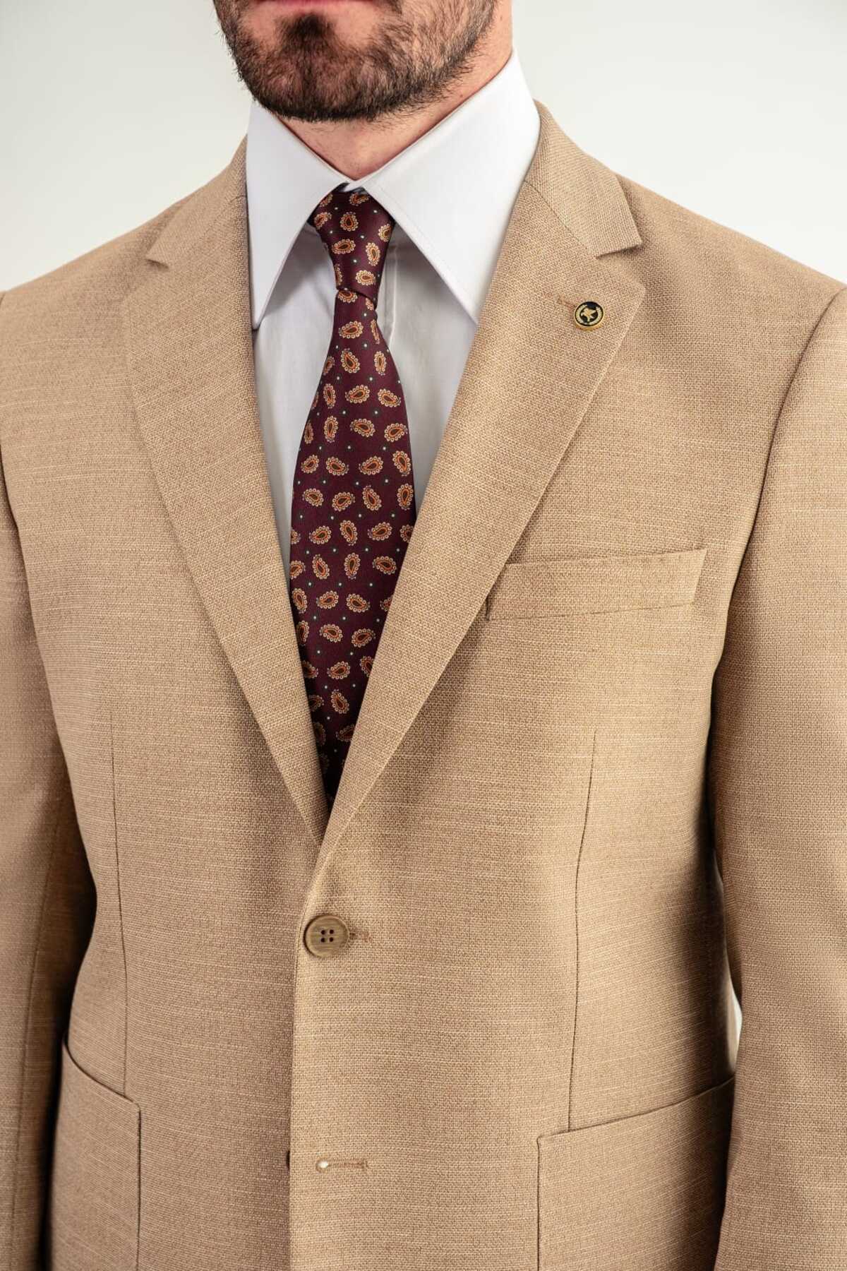 Ted Davıd-Beige Slim Fit Mono Collar Suit 4