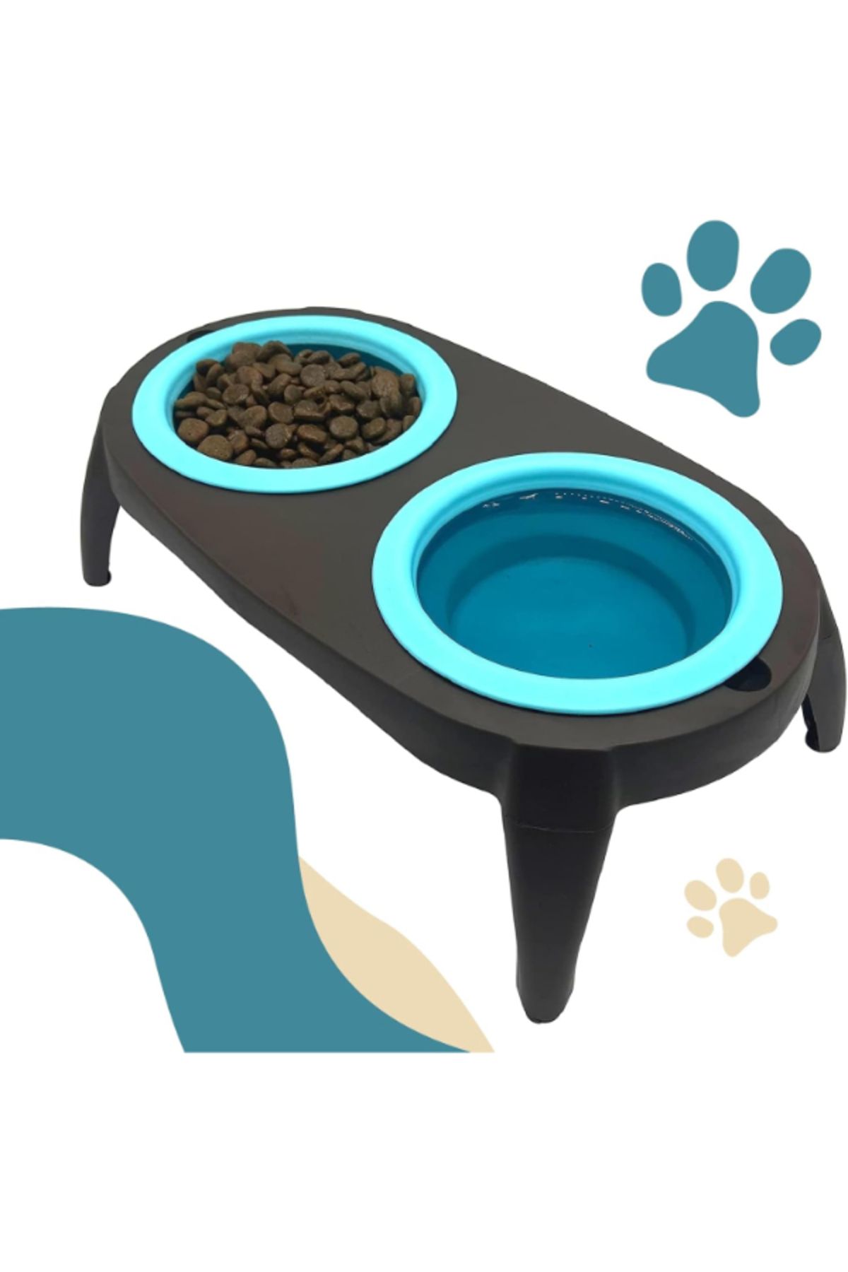 Allproduct İkili Katlanabilir Evcil Hayvan Mama Kabı ve Standı
