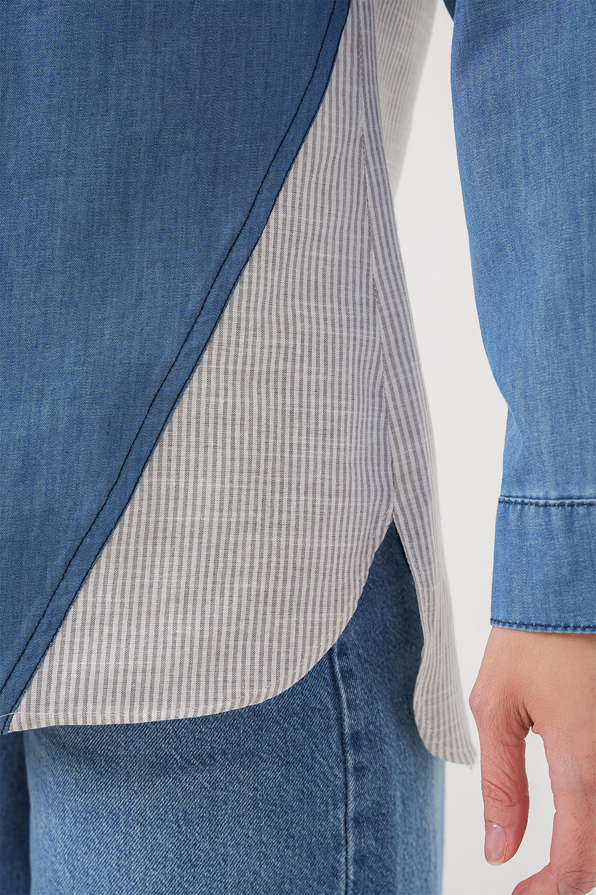 Bigdart-Women's Back Detailed Denim Shirt 20305 - Blue 4