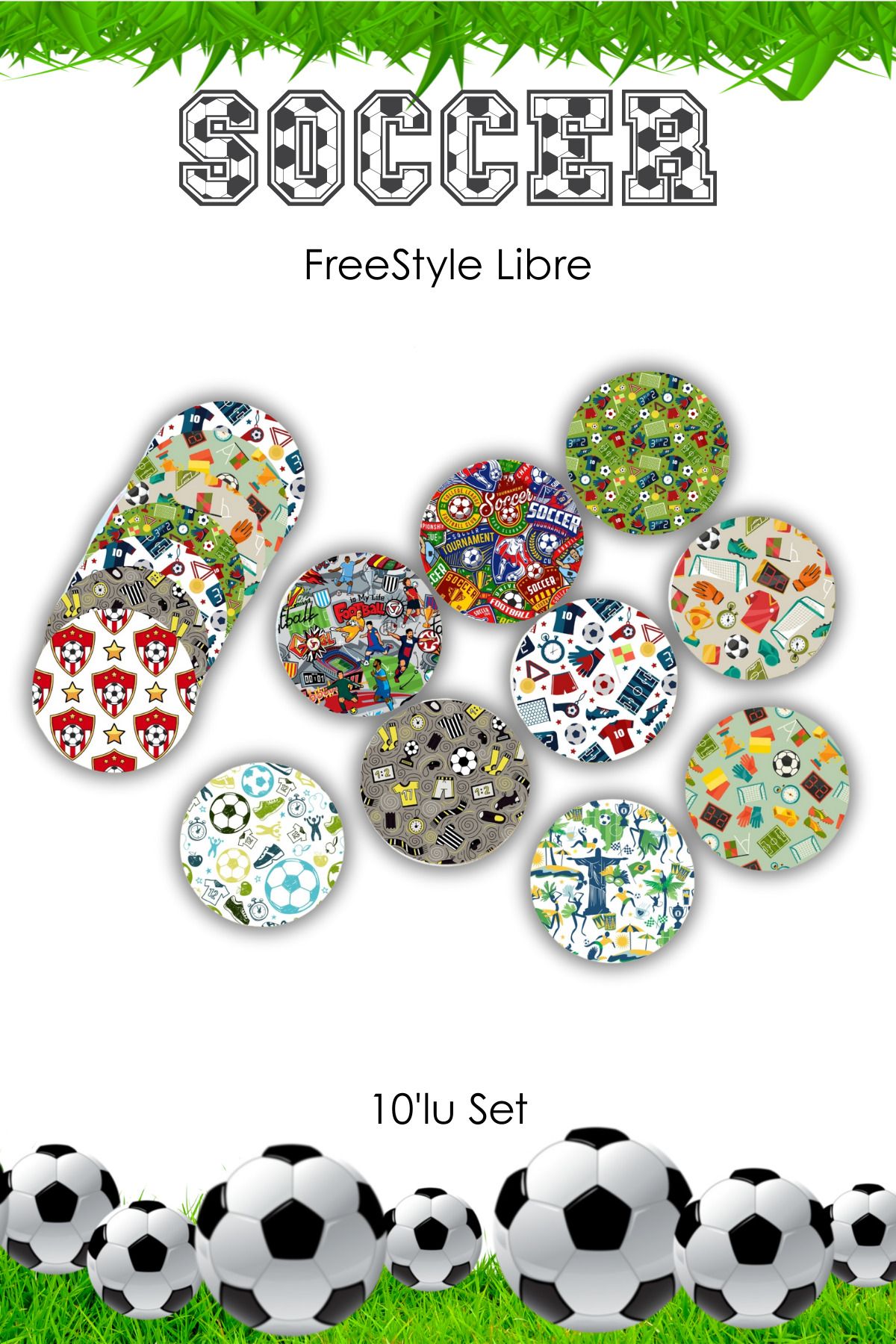 StickIT FreeStyle Libre Sensör Koruyucu Bant Soccer Serisi 10'lu Paket