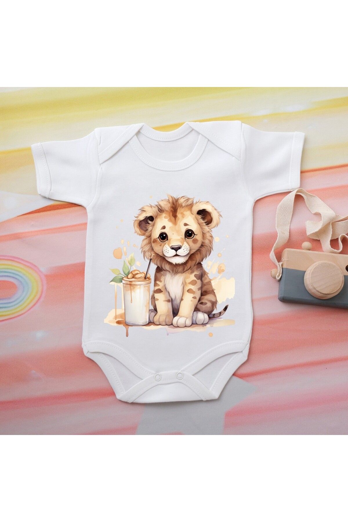 soft wing Bebek Zıbını - Sevimli Aslan Desenli, %100 Pamuk, Uzun Kollu