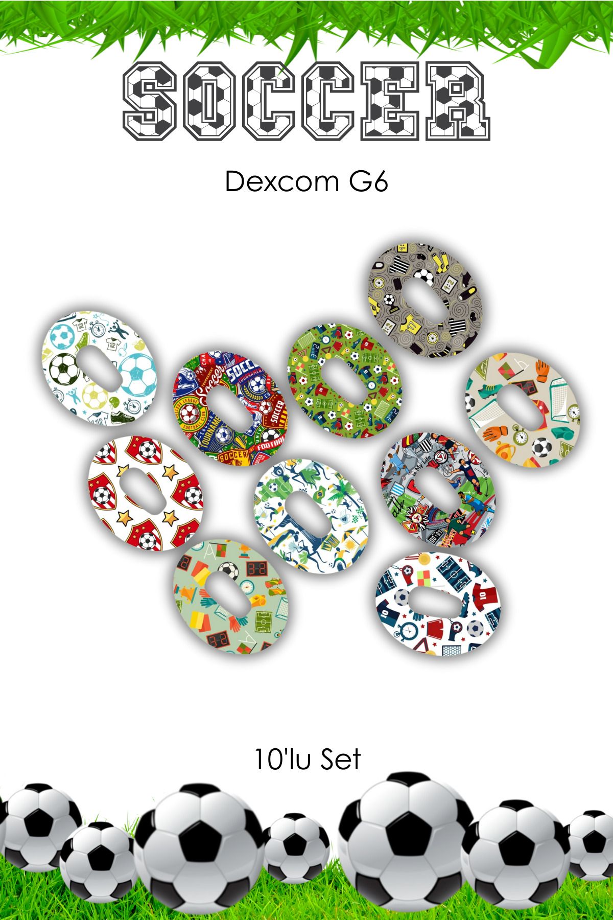 StickIT Dexcom G6 Sensör Koruyucu Bant Soccer Serisi 10'lu Paket