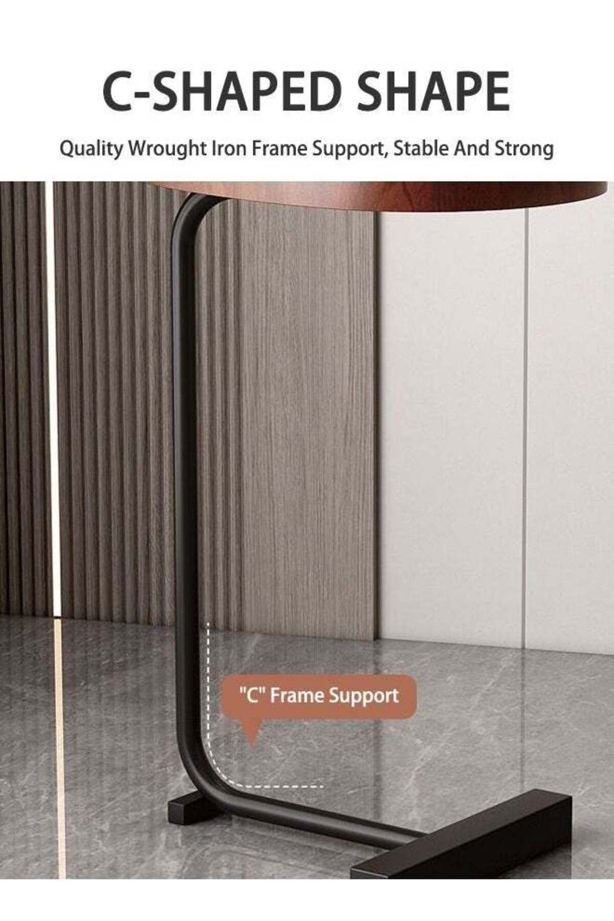COOYA-C-shaped sofa side table, stable and durable, curved tabletop, easy to clean and assemble, white 7