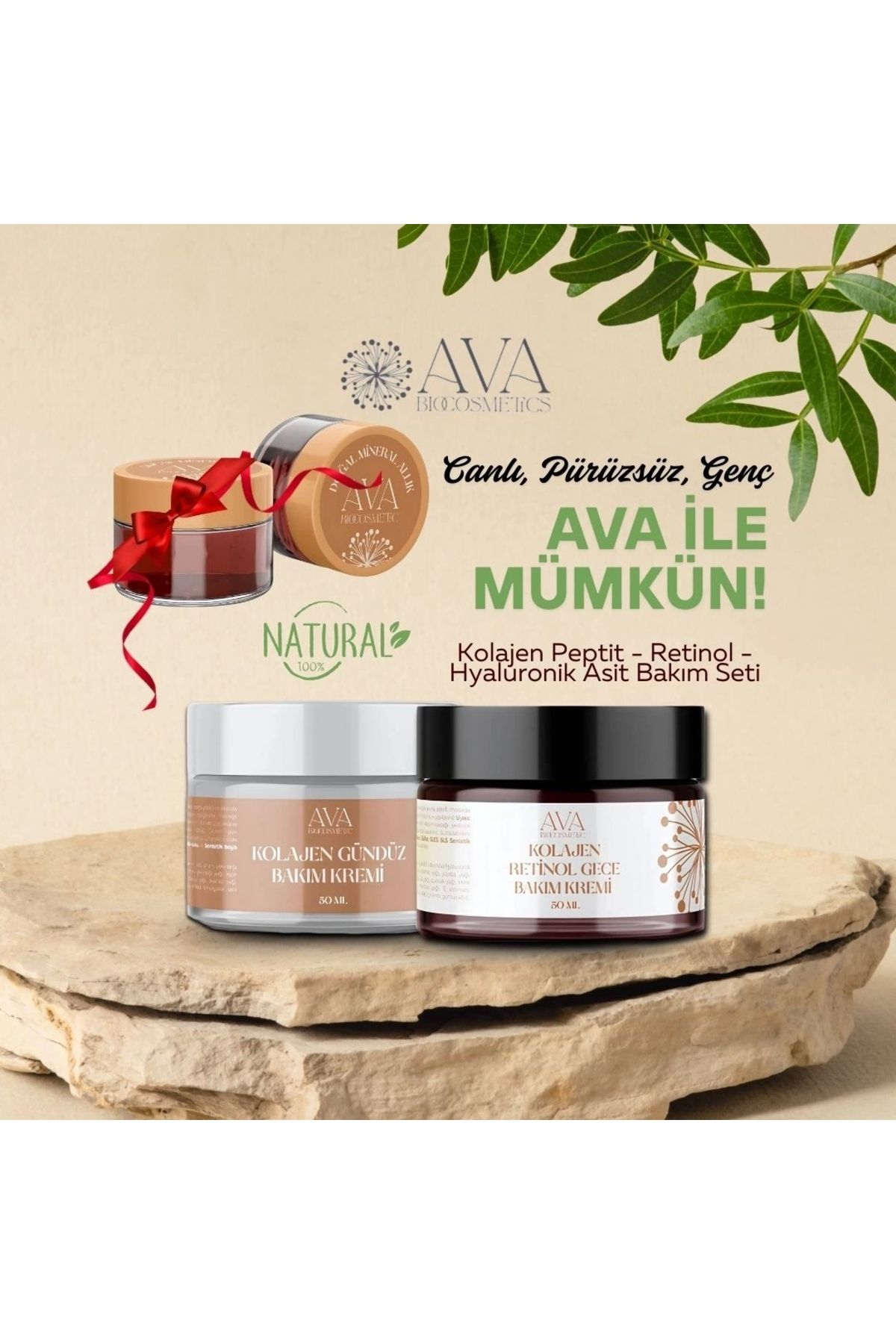 AvA Bio Cosmetics-AvA Collagen Peptide and Hyaluronic Acid - Retinol Natural Care Set 1