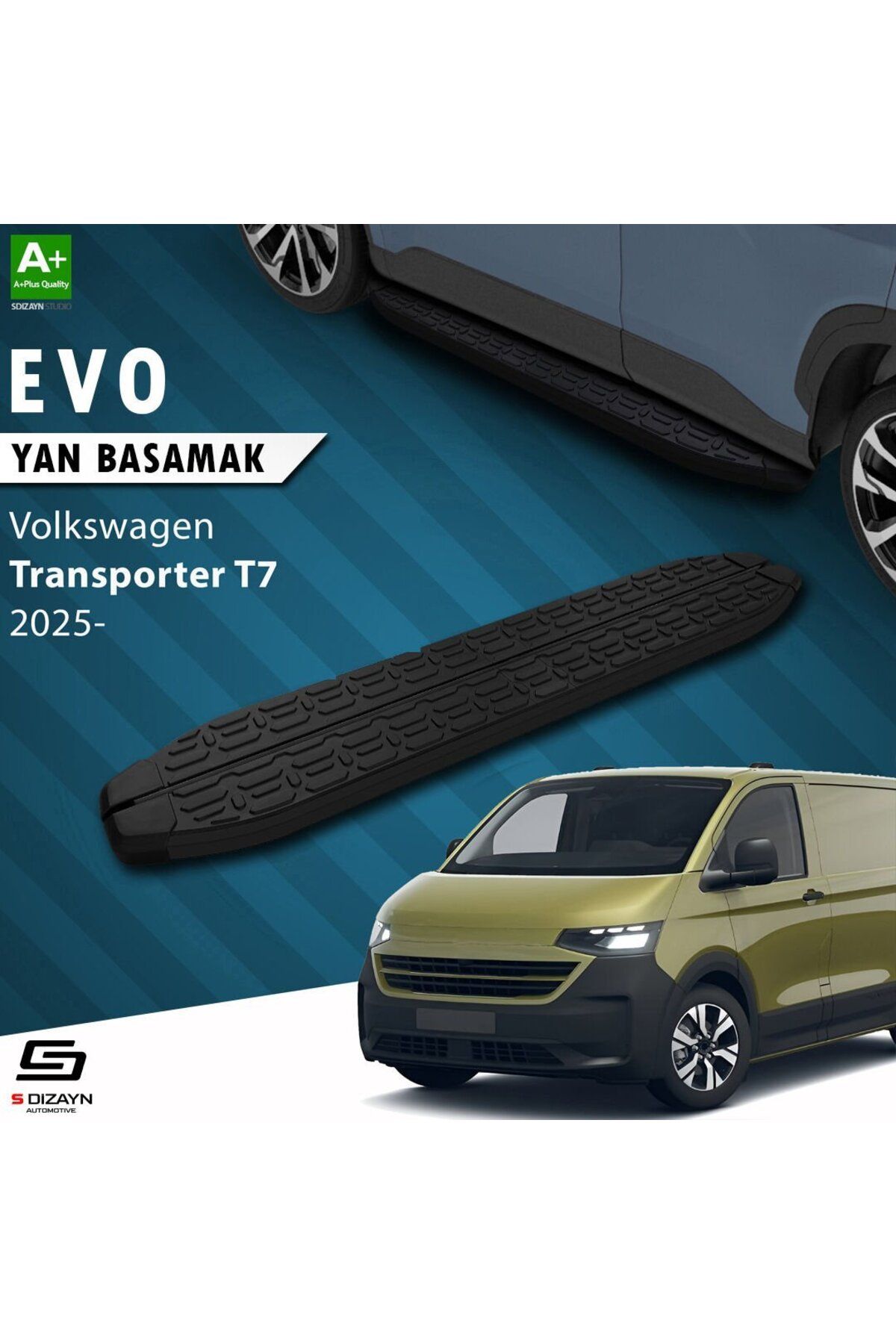 Drs Tuning S-Dizayn Volkswagen Transporter T7 Kısa Şase Evo Siyah Yan Basamak 223 Cm 2025 Üzeri A+ Kalite