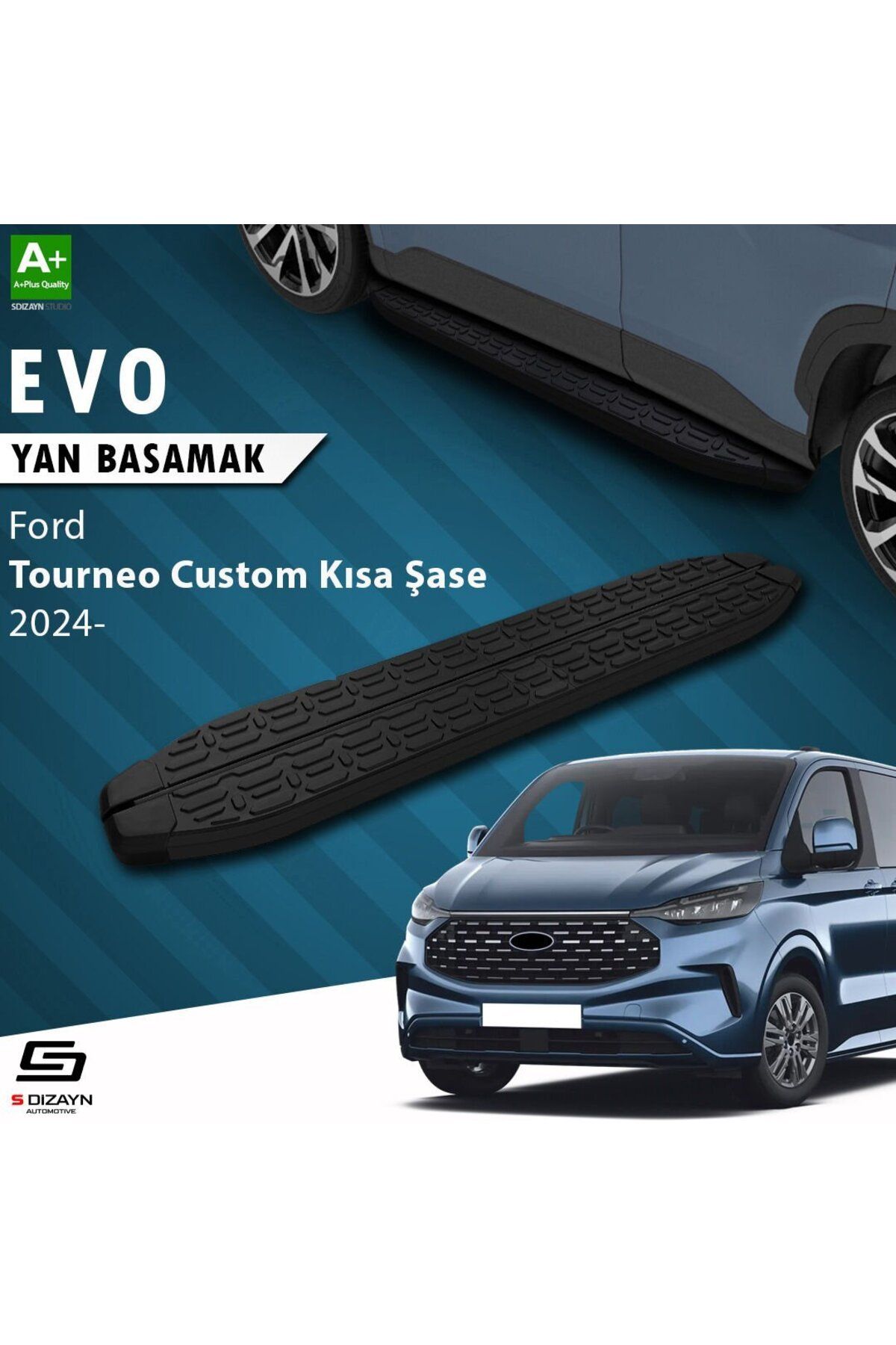 Drs Tuning S-Dizayn Ford Tourneo Custom 2 Kısa Şase Evo Siyah Yan Basamak 223 Cm 2023 Üzeri A+ Kalite