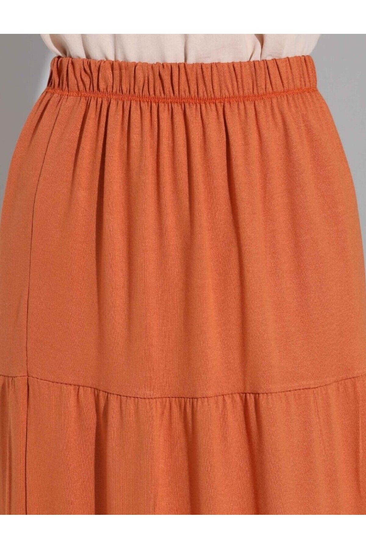 RESPİRO-Crepe Draped Long Soft Tan Color Layered Skirt 4