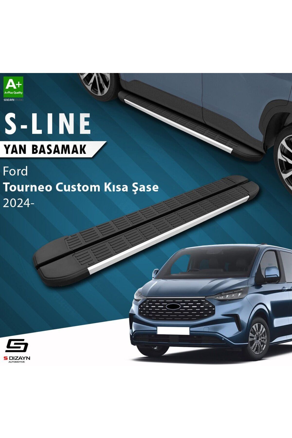 Drs Tuning S-Dizayn Ford Tourneo Custom 2 Kısa Şase S-Line Aluminyum Yan Basamak 223 Cm 2023 Üzeri A+ Kalite