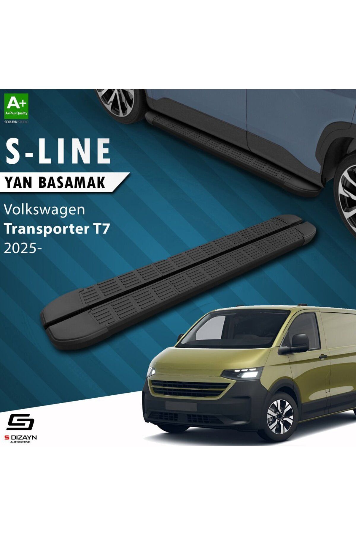 Drs Tuning S-Dizayn Volkswagen Transporter T7 Kısa Şase S-Line Siyah Yan Basamak 223 Cm 2025 Üzeri A+ Kalite