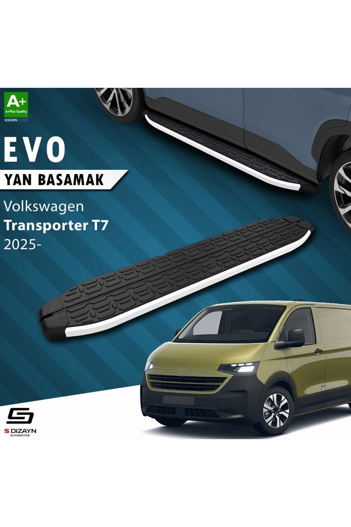 Drs Tuning S-Dizayn Volkswagen Transporter T7 Kısa Şase Evo Aluminyum Yan Basamak 223 Cm 2025 Üzeri A+ Kalite