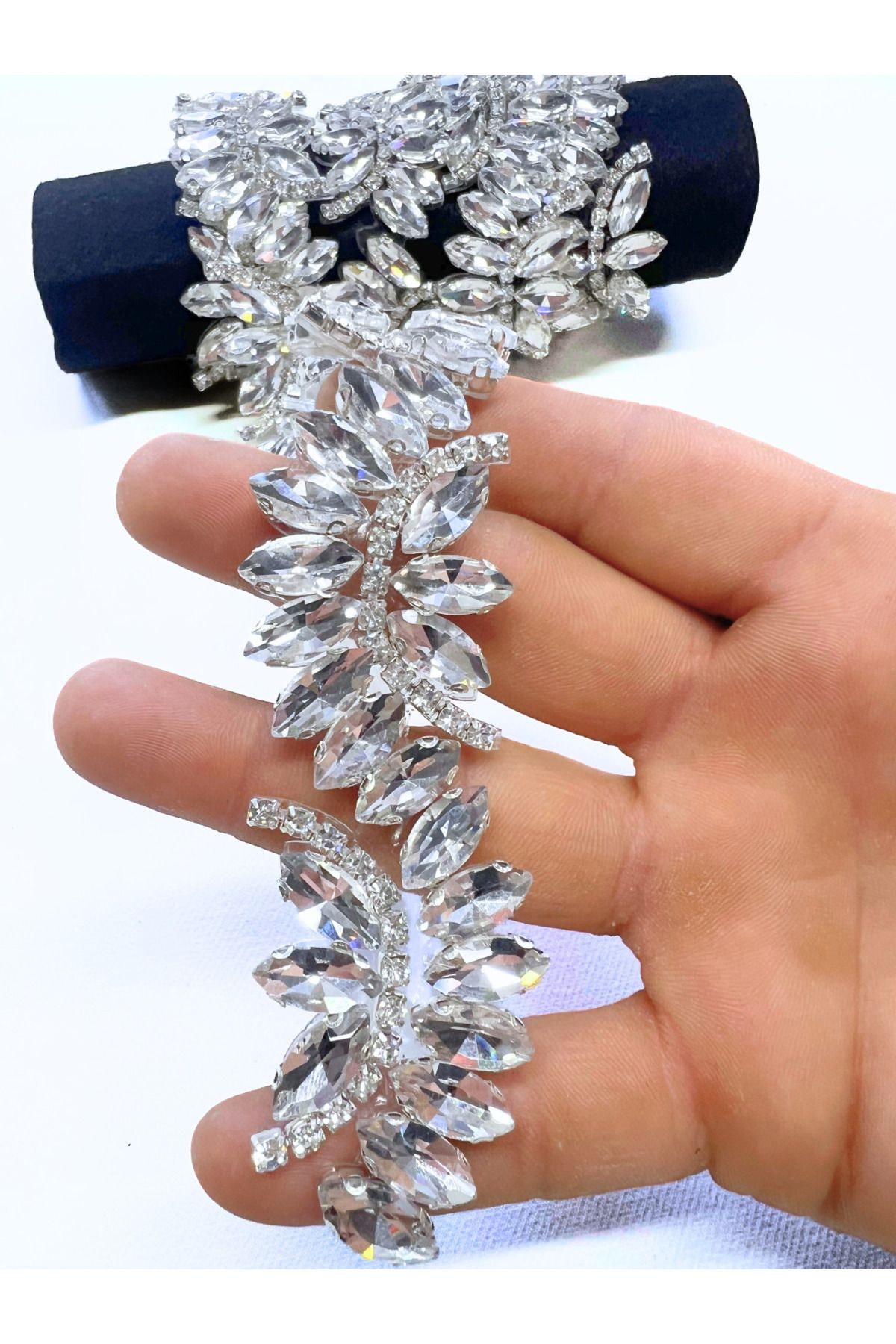 WeddingShopStone Kristal Taşlı Ütüyle Yapışan Aplik Şerit - Giyim Tekstil Abiye Hobi 50cm