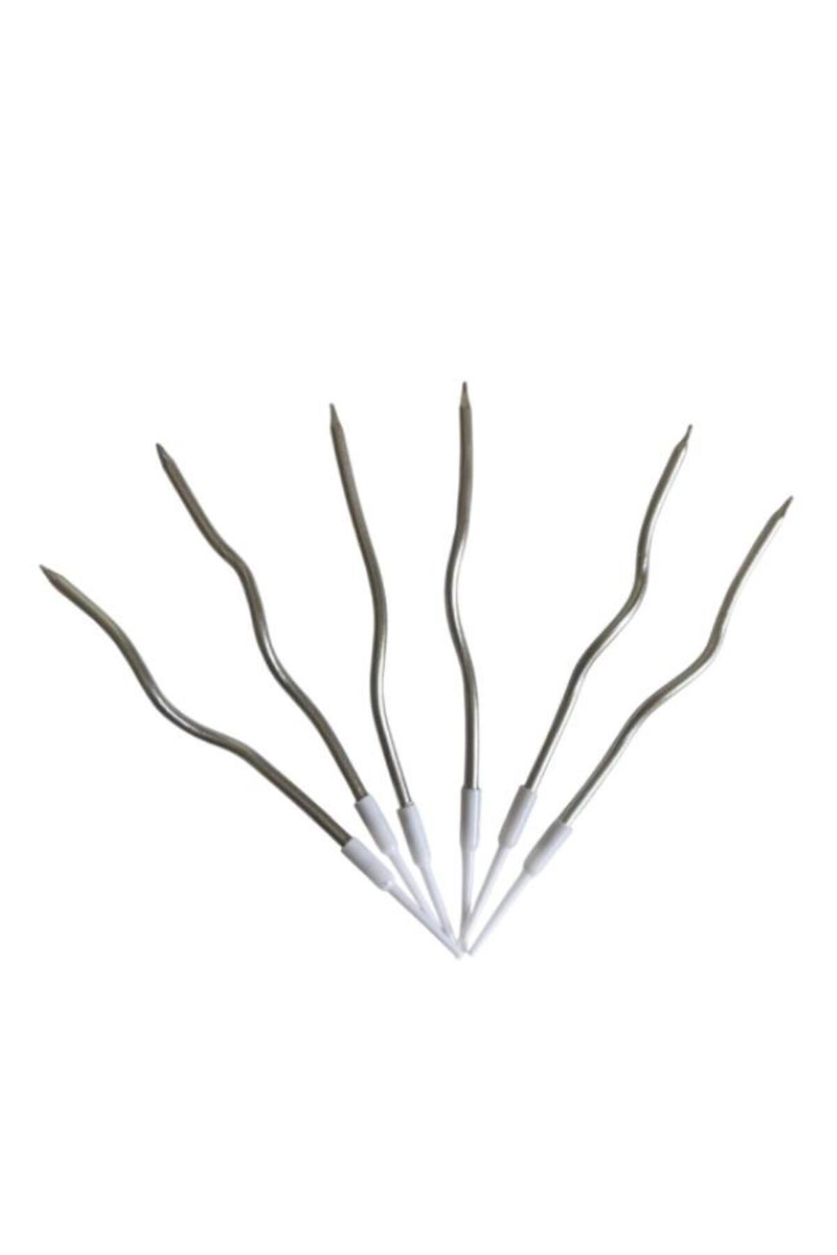 Pastaland Eğik Pasta Mumu Gümüş Renkli 6 lı 14 cm