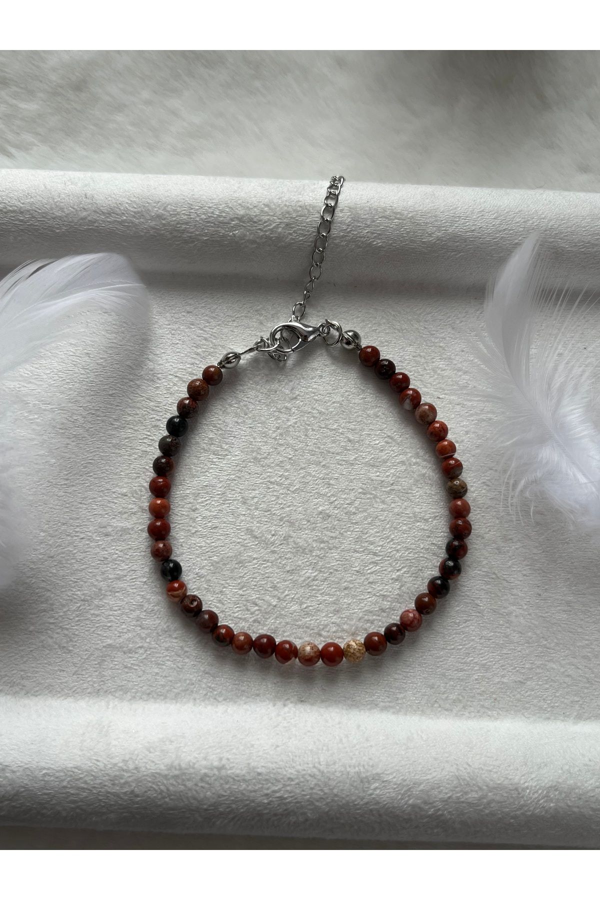 Pel Design-Minimal Red Jasper Bracelet with Steel Apparatus 1