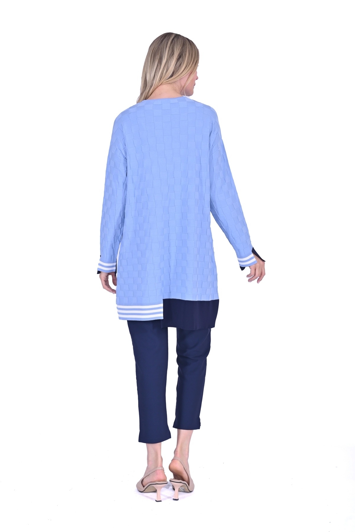 Invee-6401 Model - Blue Candy Patterned Cutout Knitwear Tunic 3