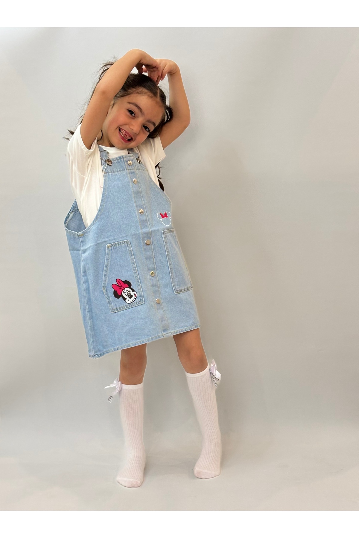 babymjuk Kız Çocuk Nakış Detaylı Salopet Minnie Mouse Nakış Detaylı Kız Çocuk Salopet Jile fotoğrafı 3 (önizleme)