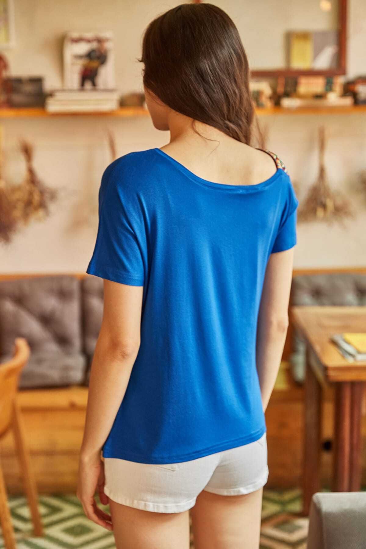 Olalook-Γυναικεία Saks One Shoulder Ethnic γαρνιρισμένη μπλούζα BLZ-19000194 5