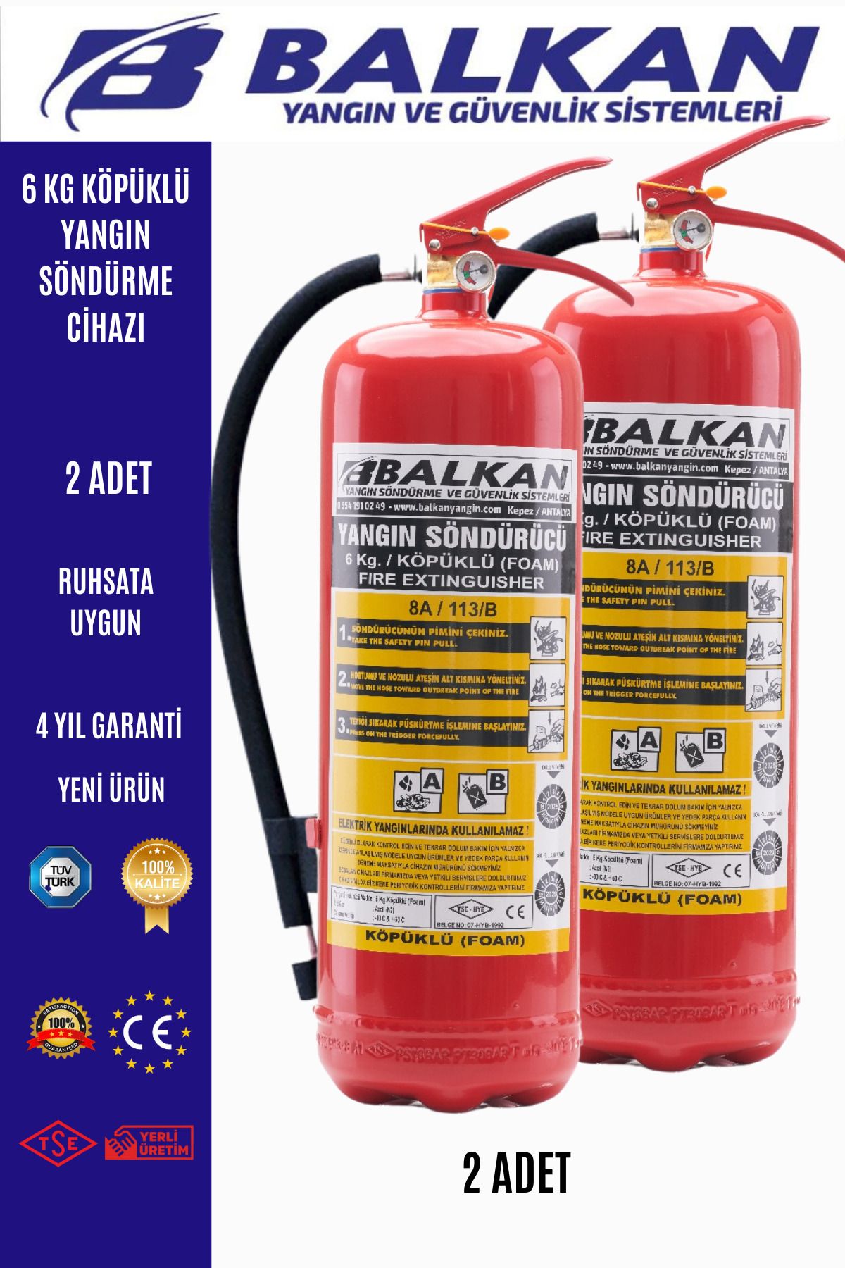 Balkan Ticaret 6 kg köpüklü yangın söndürme cihazı 2Adet