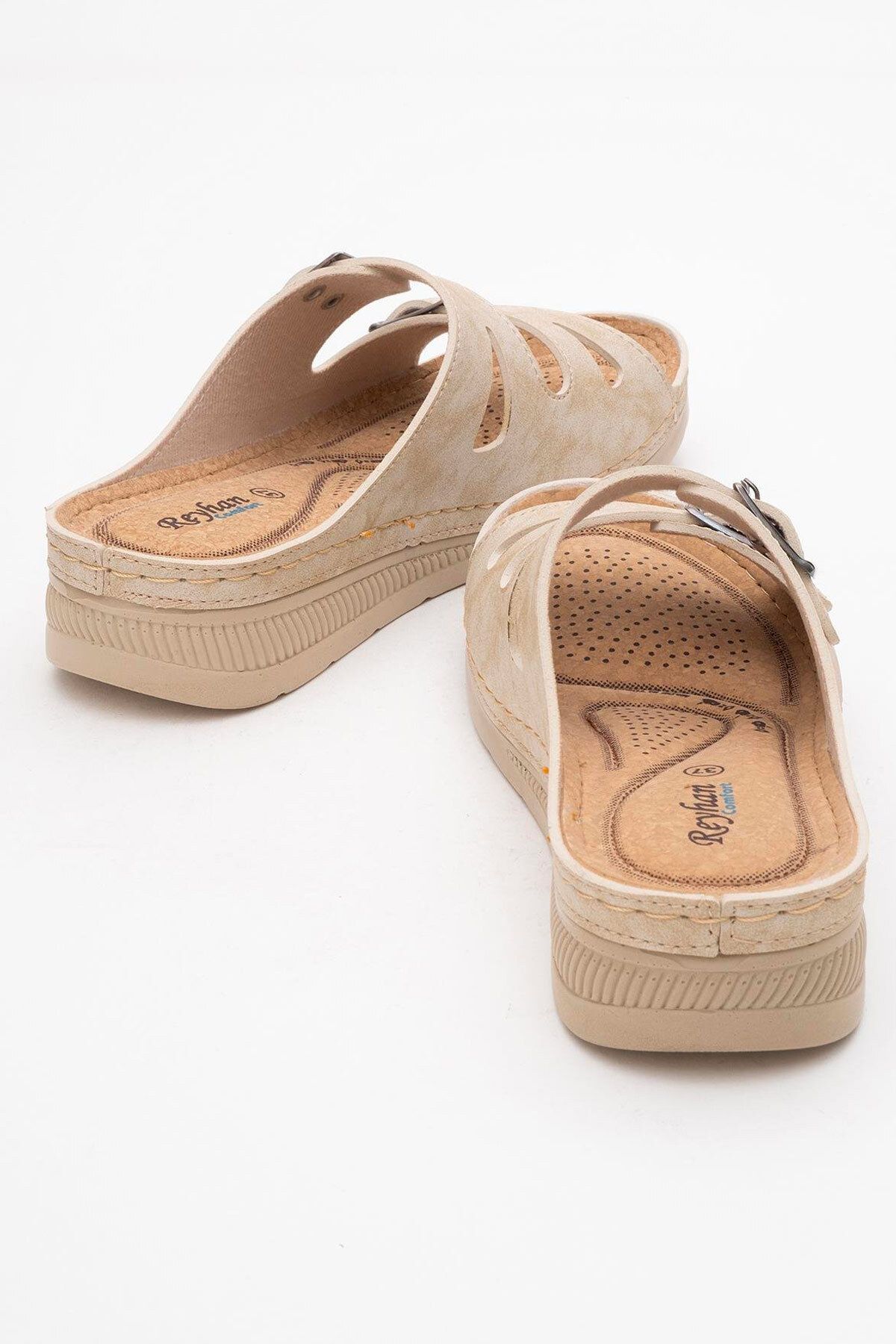 Melek Tuna-Women's Anatomical Sole Wedge Heeled Orthopedic Slippers, Women's Orthopedic Double Buckle Slippers 4