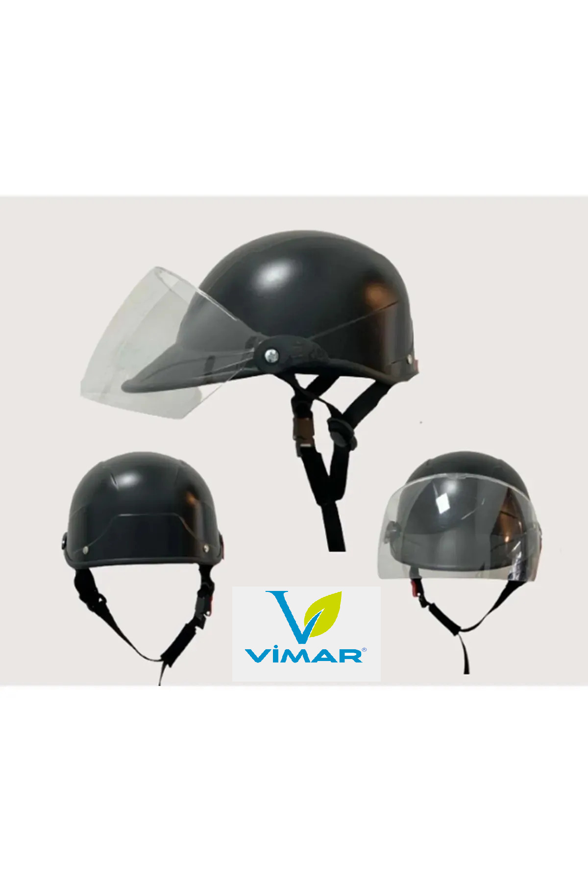 VİMAR Jokey Kask Siyah Motosiklet & Bisiklet Kaskı (YARİM KASK ULTRA DAYANIKLI CAMLI YERLİ ÜRETİM)