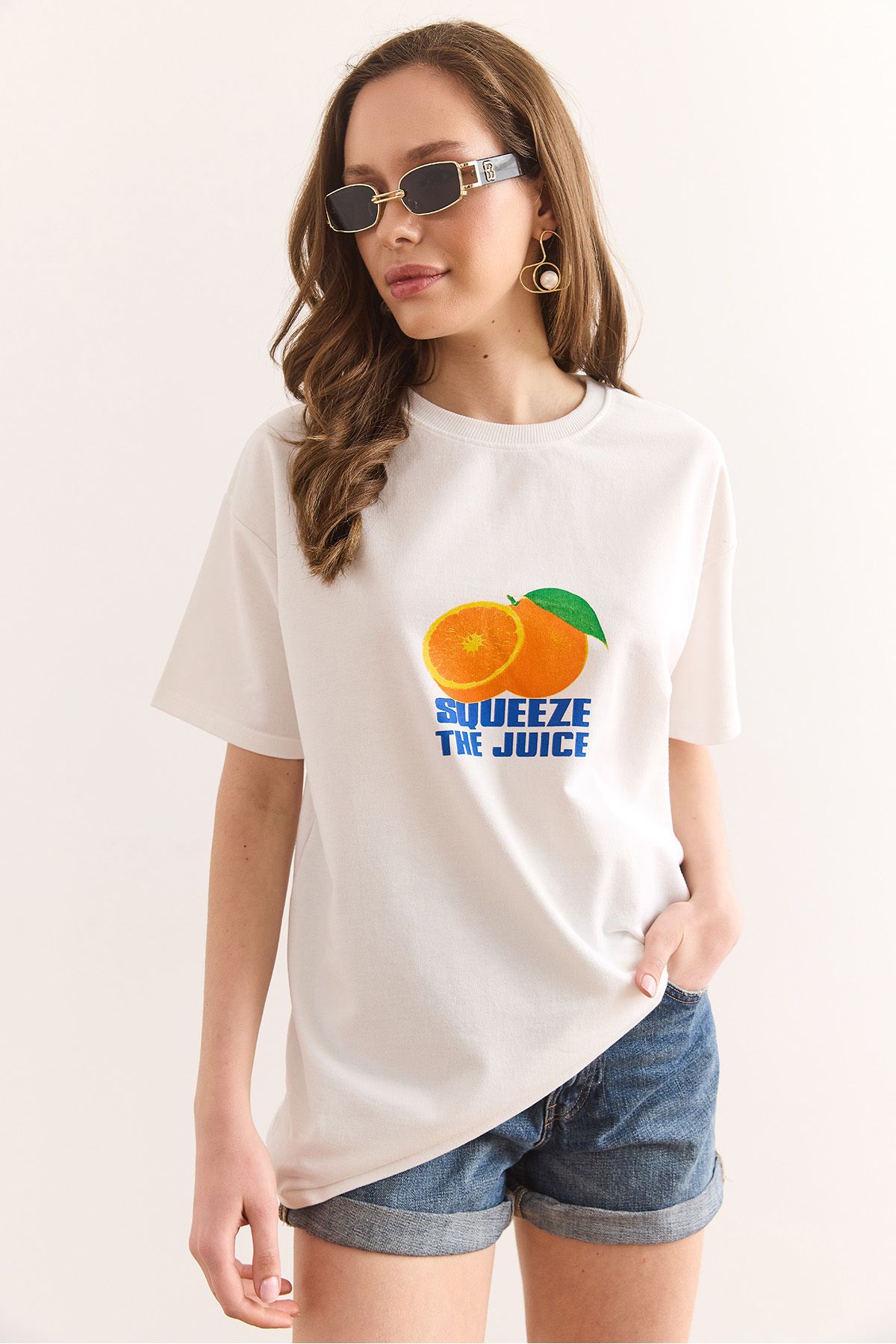 Olalook-Women's Orange White Front Back Printed Comfortable Fit 2 Thread T-Shirt Tsh-19000887 3