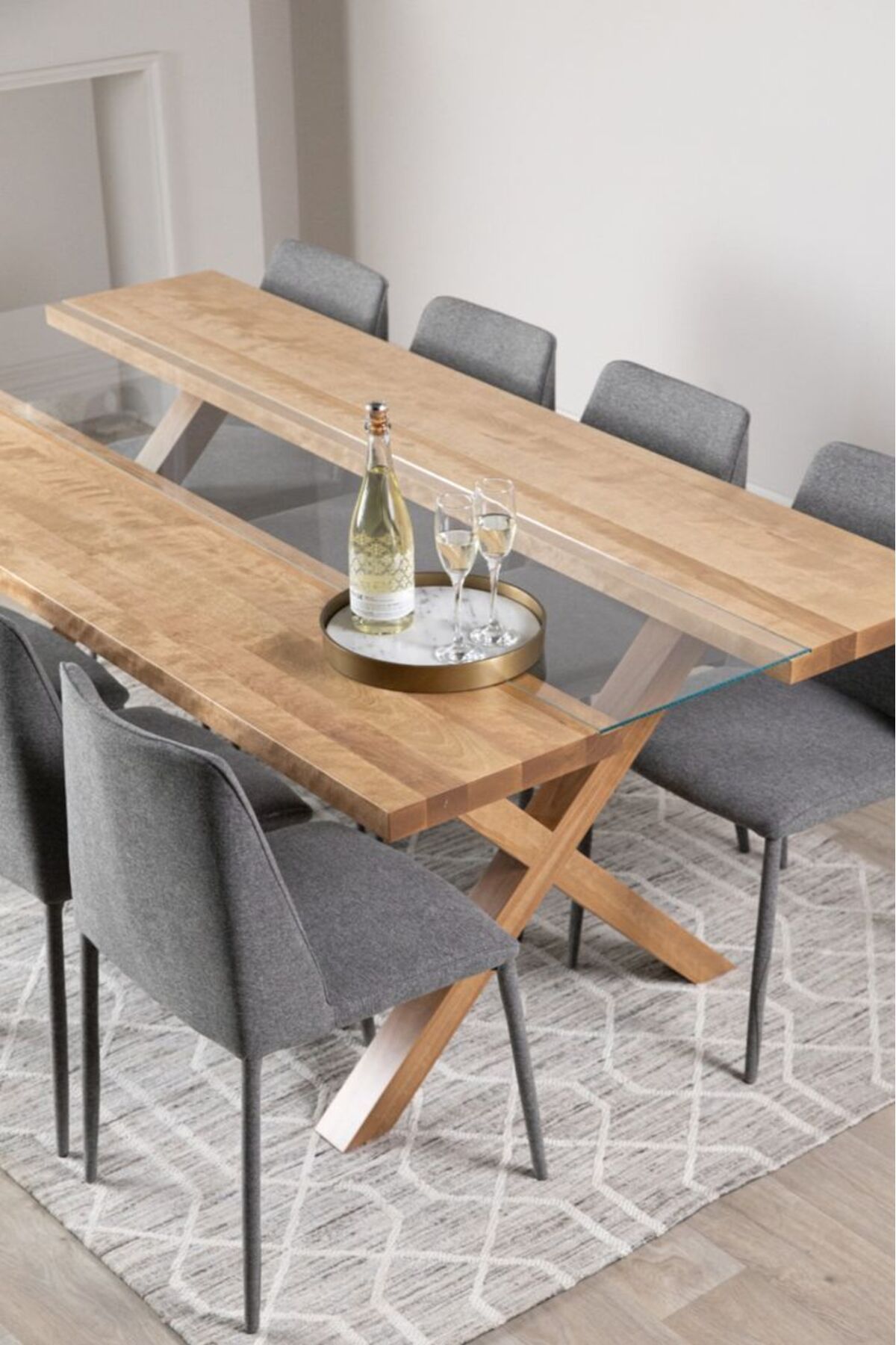 shardywood Pineun Ahşap & Cam Yemek Masası Mutfak Masası