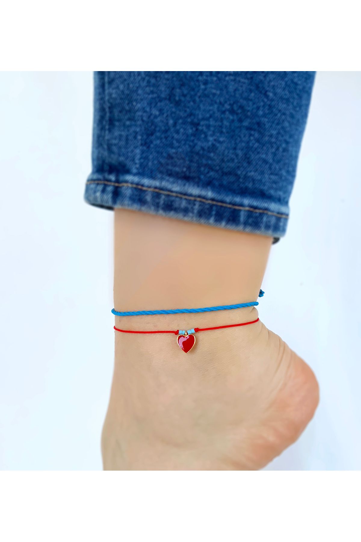 Atölye Merdiven 2'li Unisex Kırmızı Halhal Seti Kalp