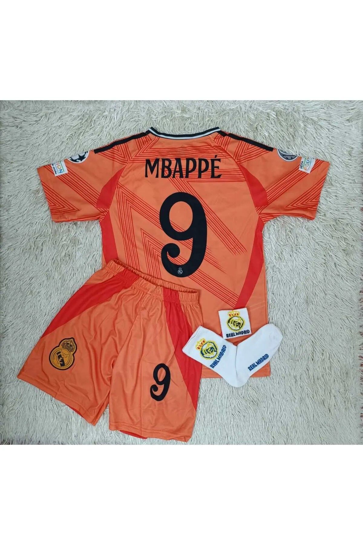 Pink Loca Mbappe Turuncu Renk Kısa Kollu Çocuk Futbol Forması 4'lü Set