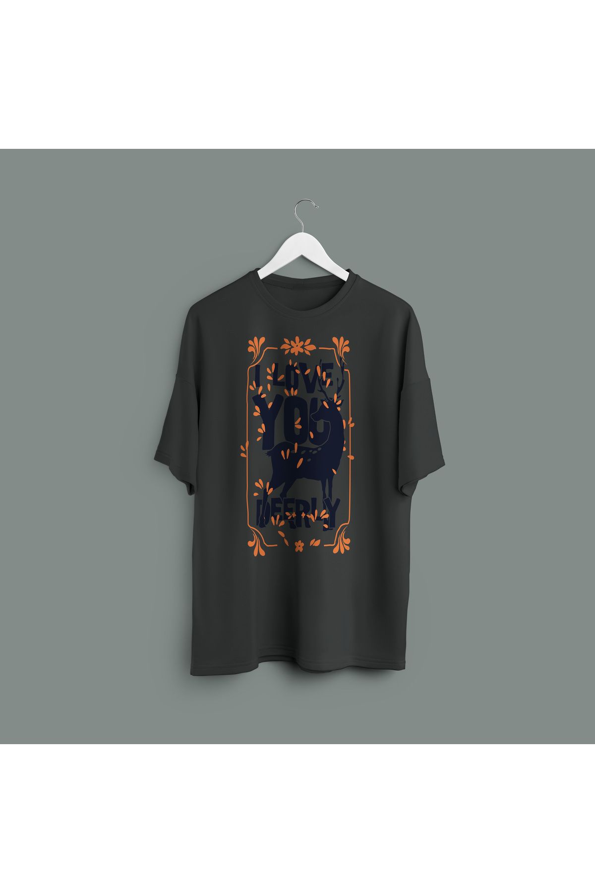 Zestia Unisex T-Shirt,I Love Deerly Baskılı,Regular, %100 Pamuk,Antrasit T-Shirt No: 00473