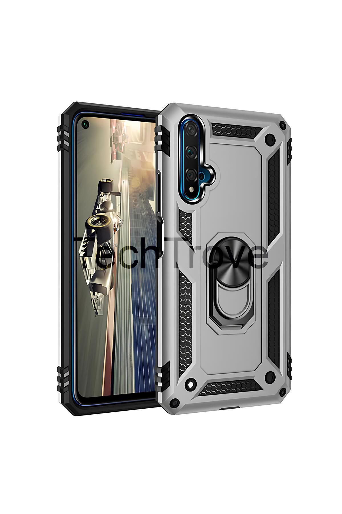 TechTrove Huawei Honor 20 Kılıf Yüzüklü Stand Olabilen Magnetic Tpu Tank Kapak