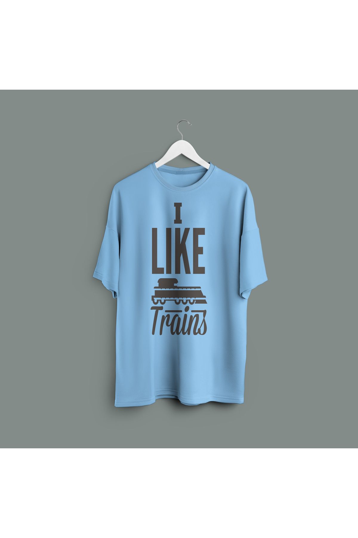 Zestia Unisex T-Shirt,I Like Train Baskılı,Regular, %100 Pamuk,Mavi T-Shirt No: 00453