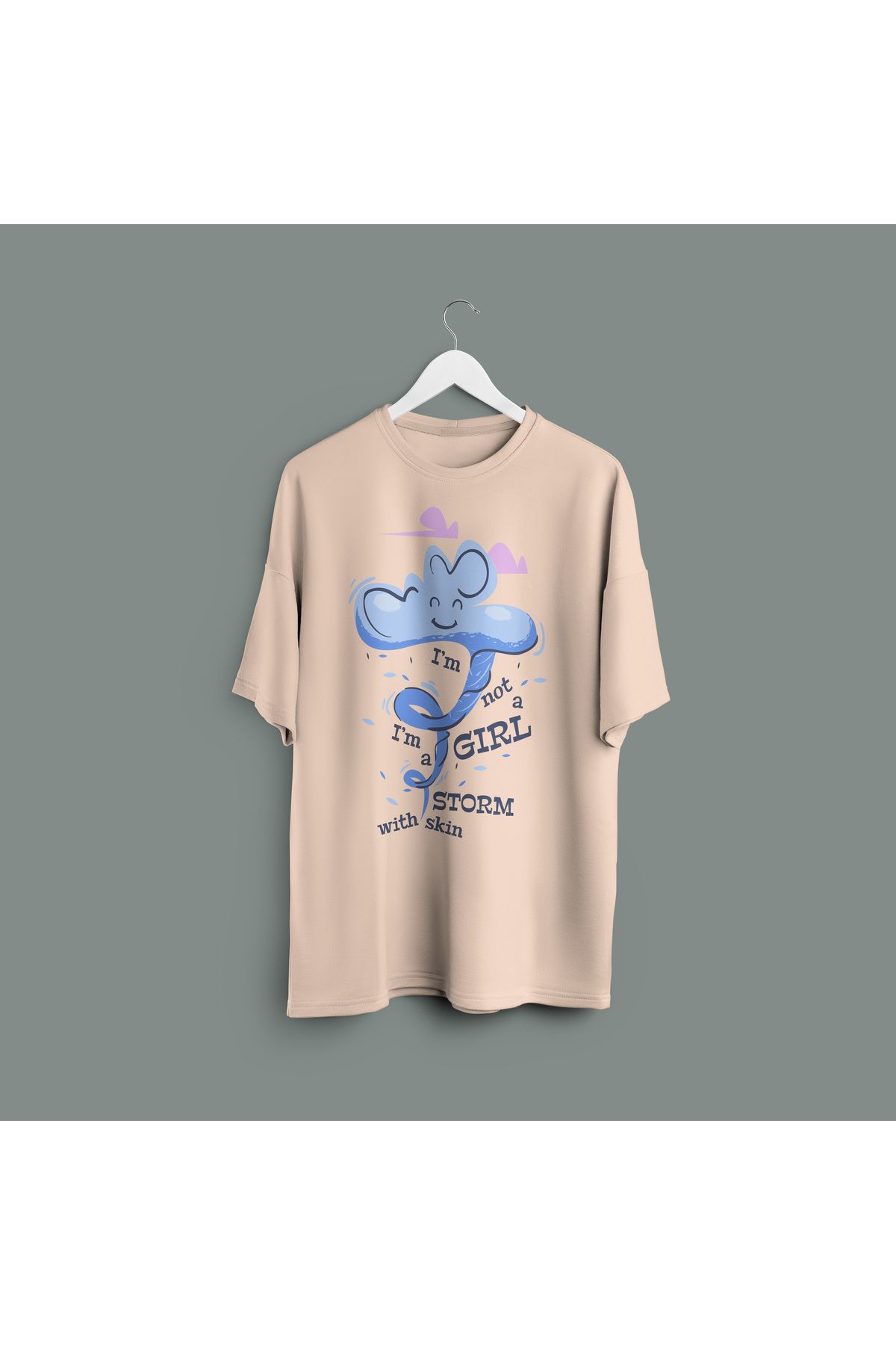 Zestia Unisex T-Shirt,I'm Not a Girl Baskılı,Regular, %100 Pamuk,Krem T-Shirt No: 00417