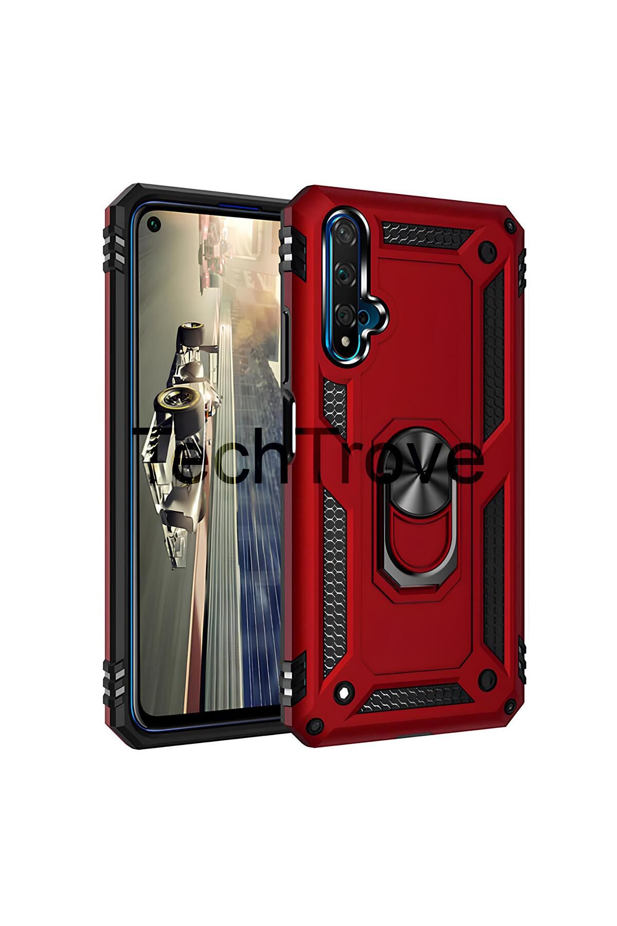 TechTrove Huawei Honor 20 Kılıf Yüzüklü Stand Olabilen Magnetic Tpu Tank Kapak