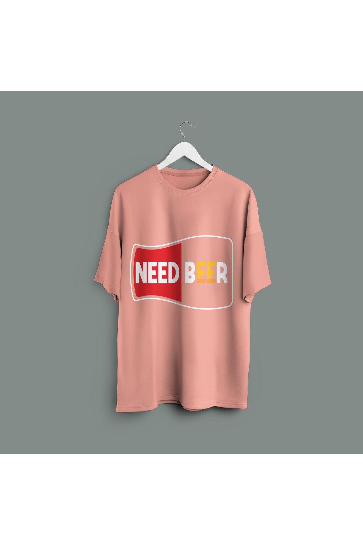 Zestia Unisex T-Shirt,Need Beer Baskılı,Regular, %100 Pamuk,Somon T-Shirt No: 00231