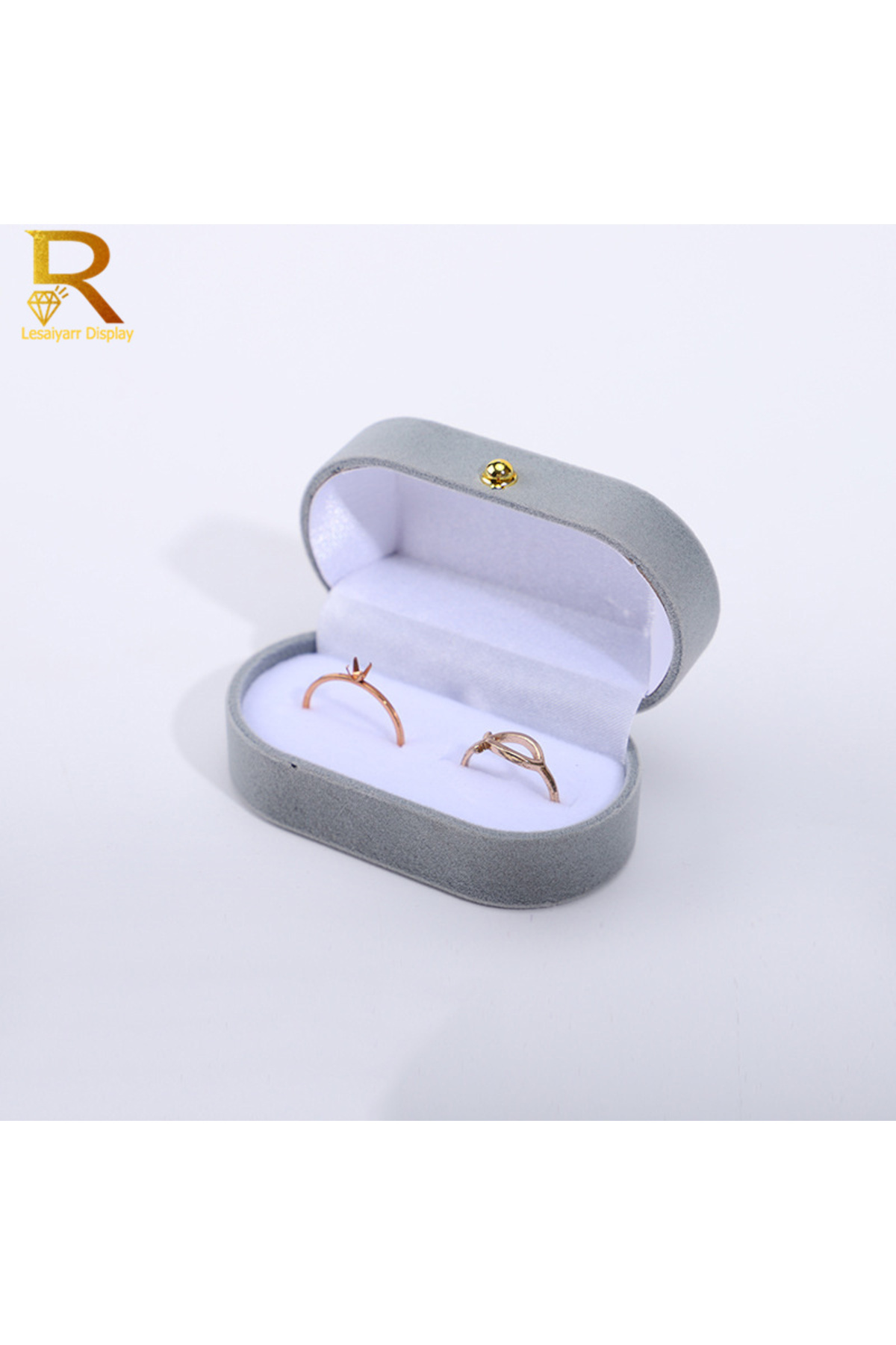 Choice-Grey Velvet Trinket Box Ring Box Jewelry Organizer Double Rings Boxjewelry Box Wedding Gift Box Joye 1