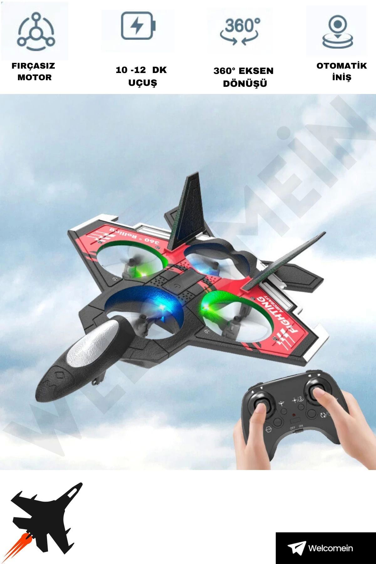 feifei Sünger Gövde 2.4GHz Uzaktan Kumanda LED Işıklı Jet Uçak Drone Başlangıç Seviye (Kırmızı)