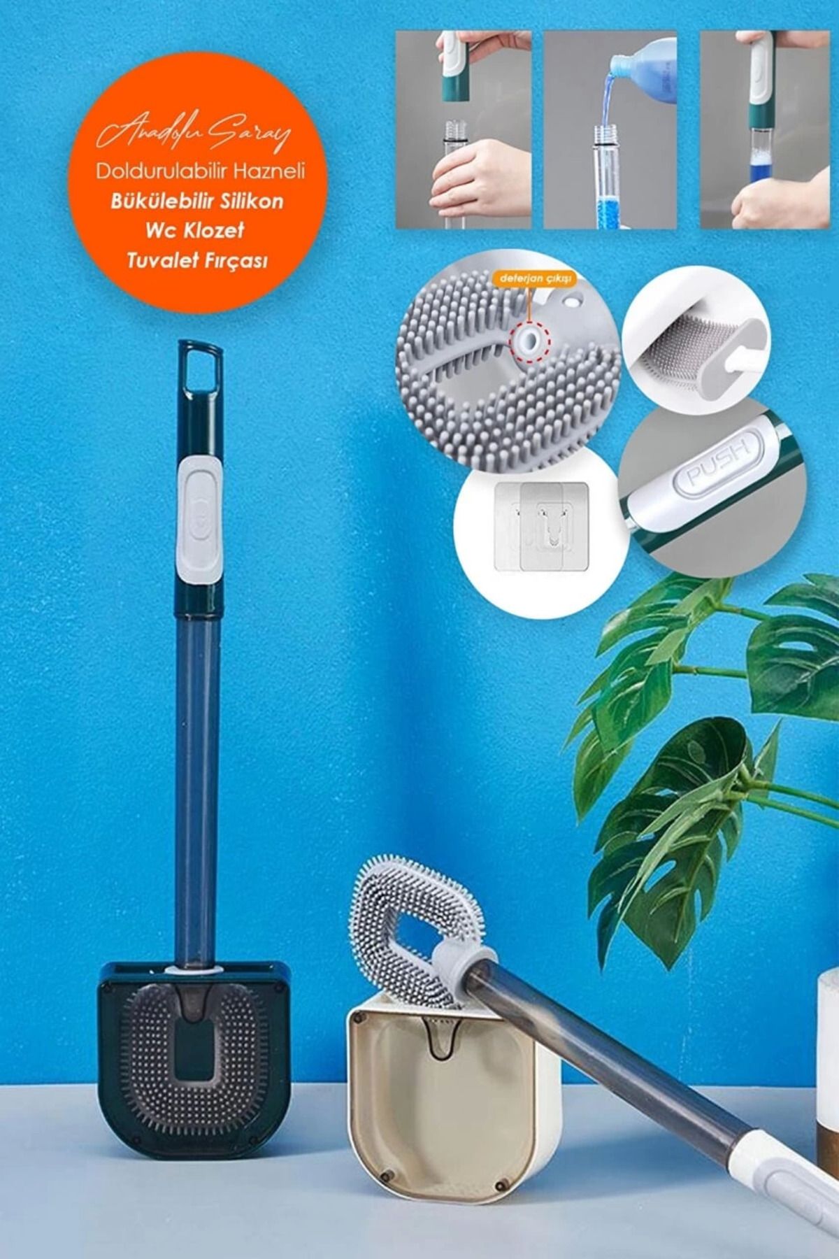 feifei Sivi Hazneli New Silikon Wc Klozet Firçasi Set (4767)