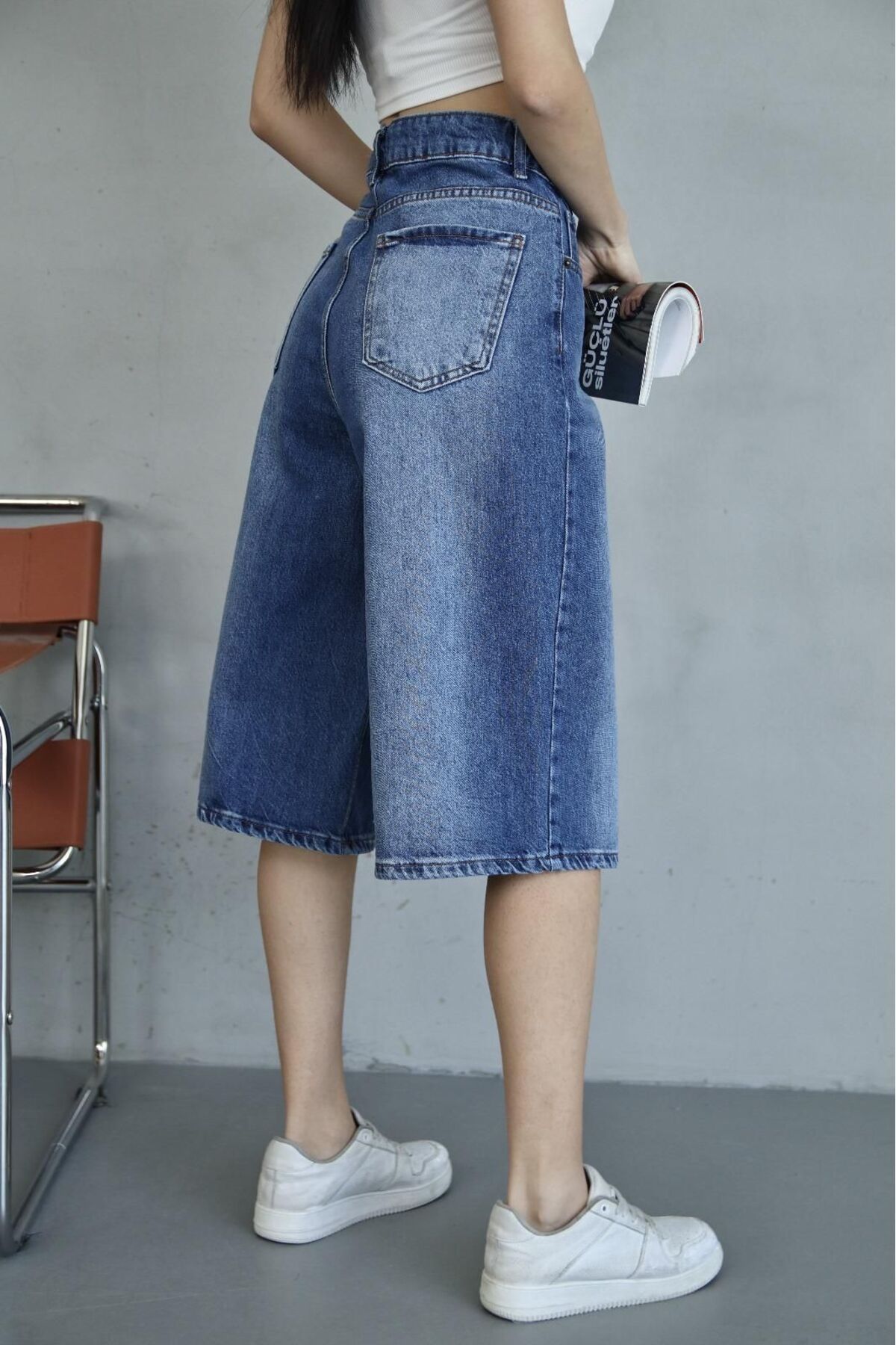 DENİKK-Trend Tint Washed Distressed Effect Baggy Jean Denim Bermuda Roller Shorts 8