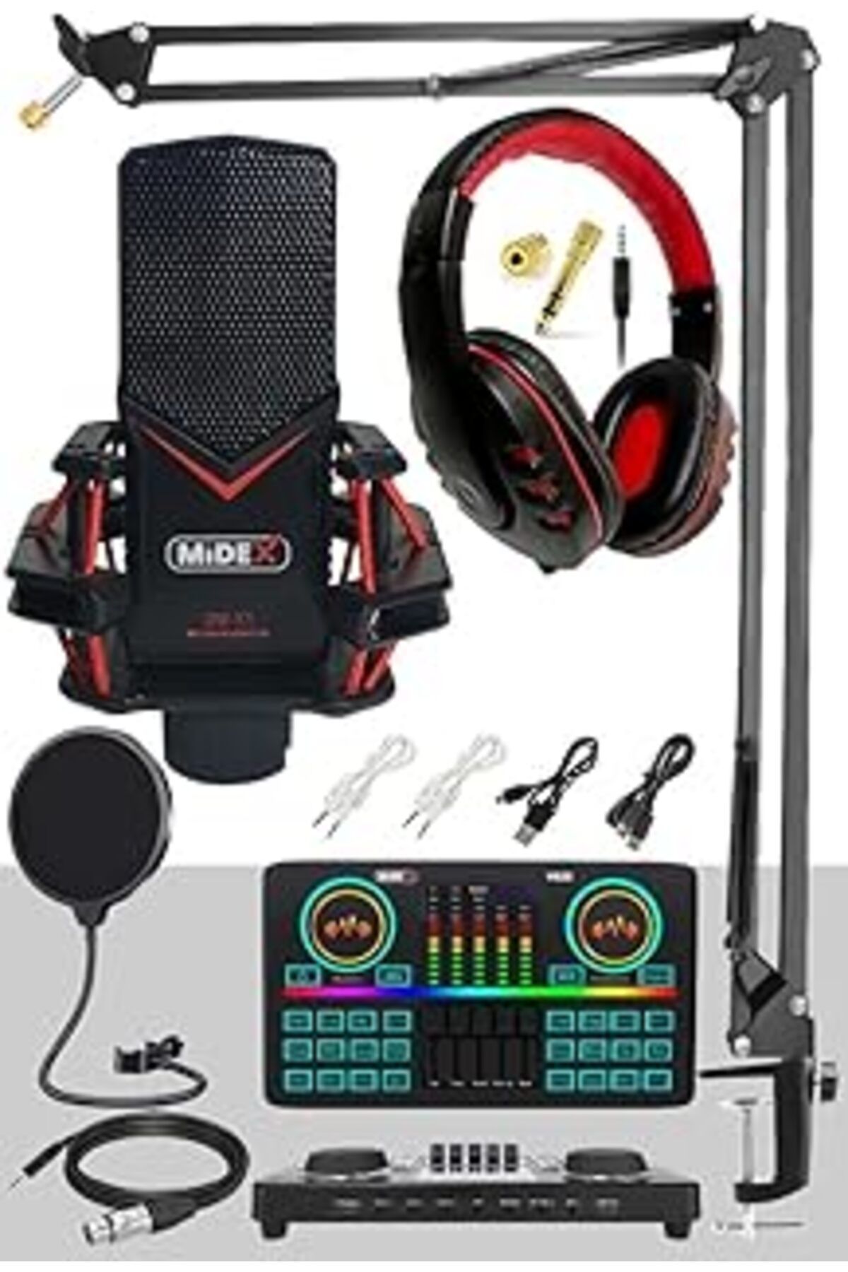 Hepta Collection Midex Gmx-1 Effective Set Condenser Mikrofon Ses Kartı Kulaklık Canlı Yayın Paketi (TELEFON VE PC)