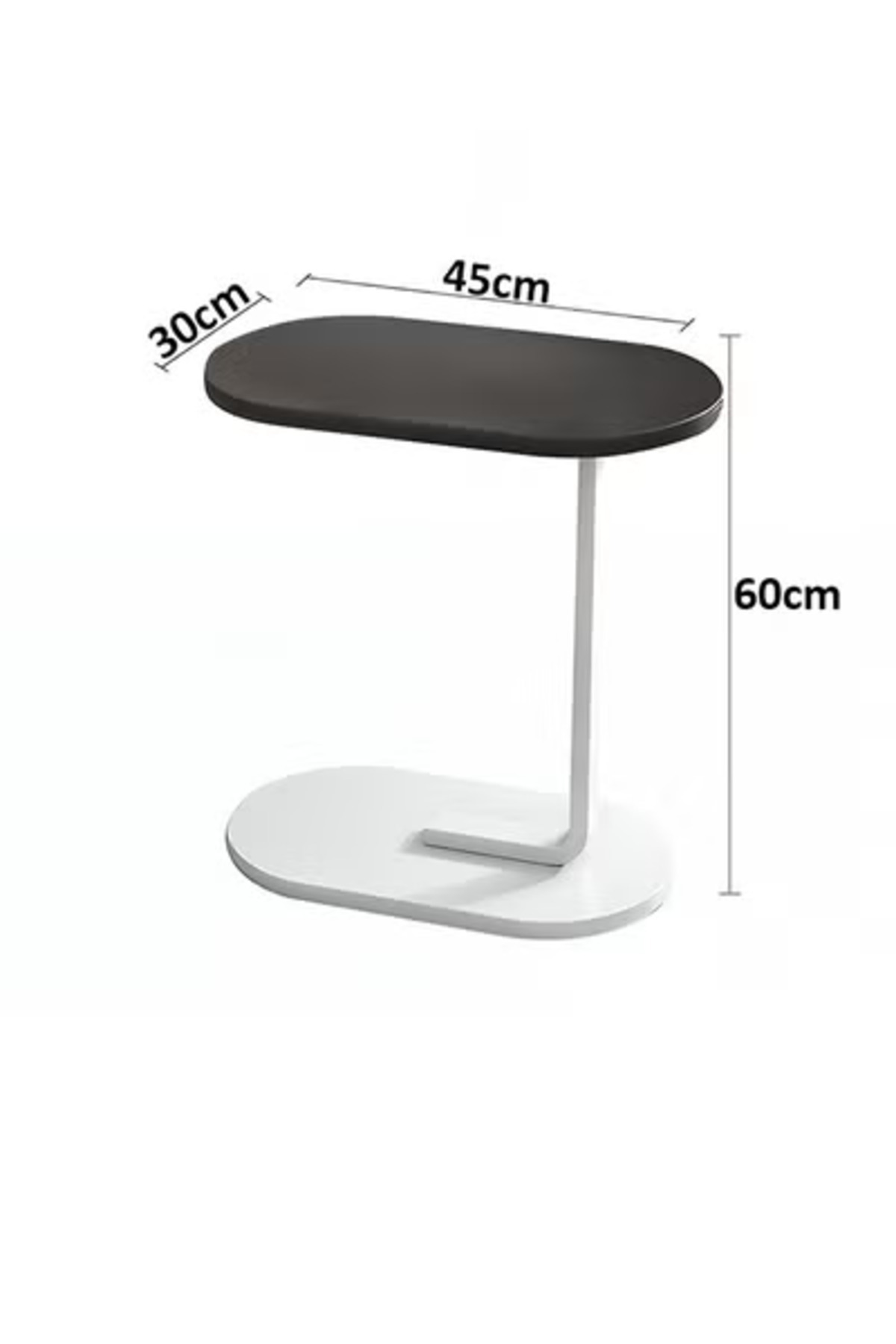 Taimi-C-Shaped Side Table Elegant Design with Metal Frame,Office 45x30x60cm -Black Color With White Frame 2