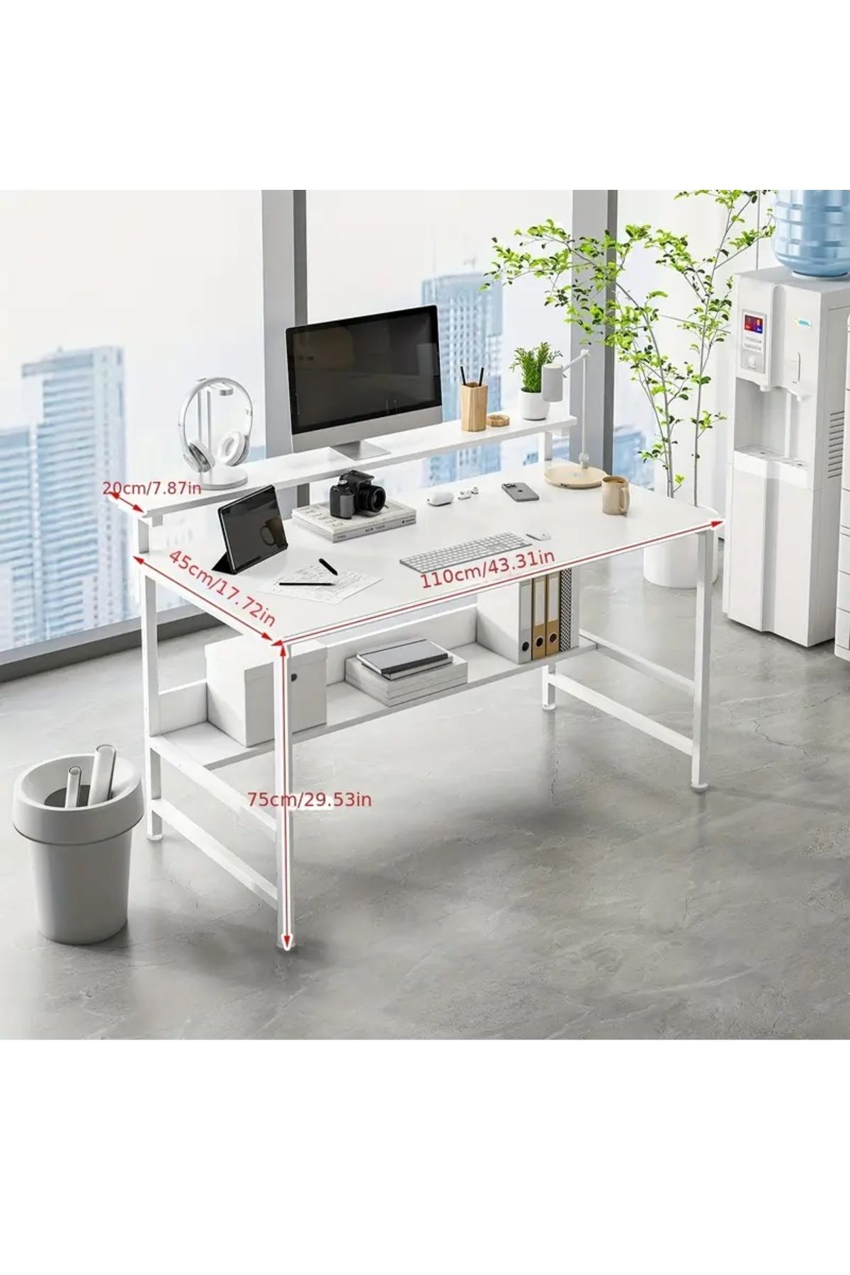 DDF-3-Level Computer Desk with Main Shelf + Upper Shelf + Lower Shelf With Lower Mounting Bases 3