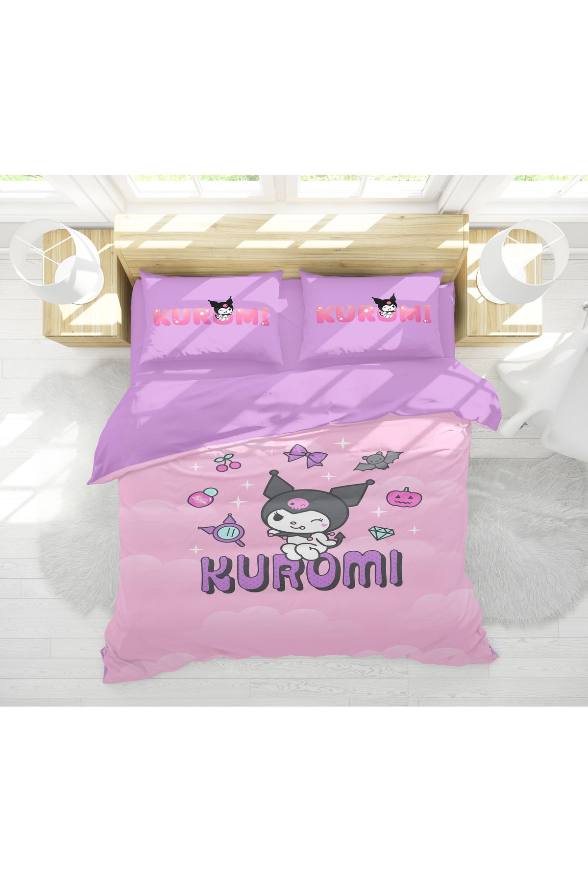 Erays Home Set De Lenjerie De Pat Dublu Cu Imprimare Digitală 3d Kuromi Set De Lenjerie De Pat Pentru Fete - One Size