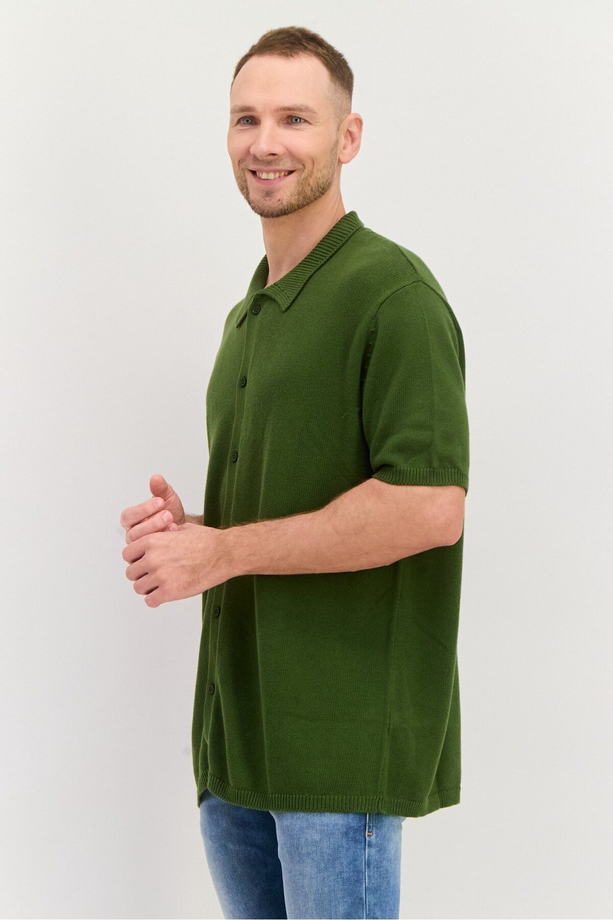 Asos Design-Men Tall Fit Knitted Short Sleeve Polo Shirts, Green 2