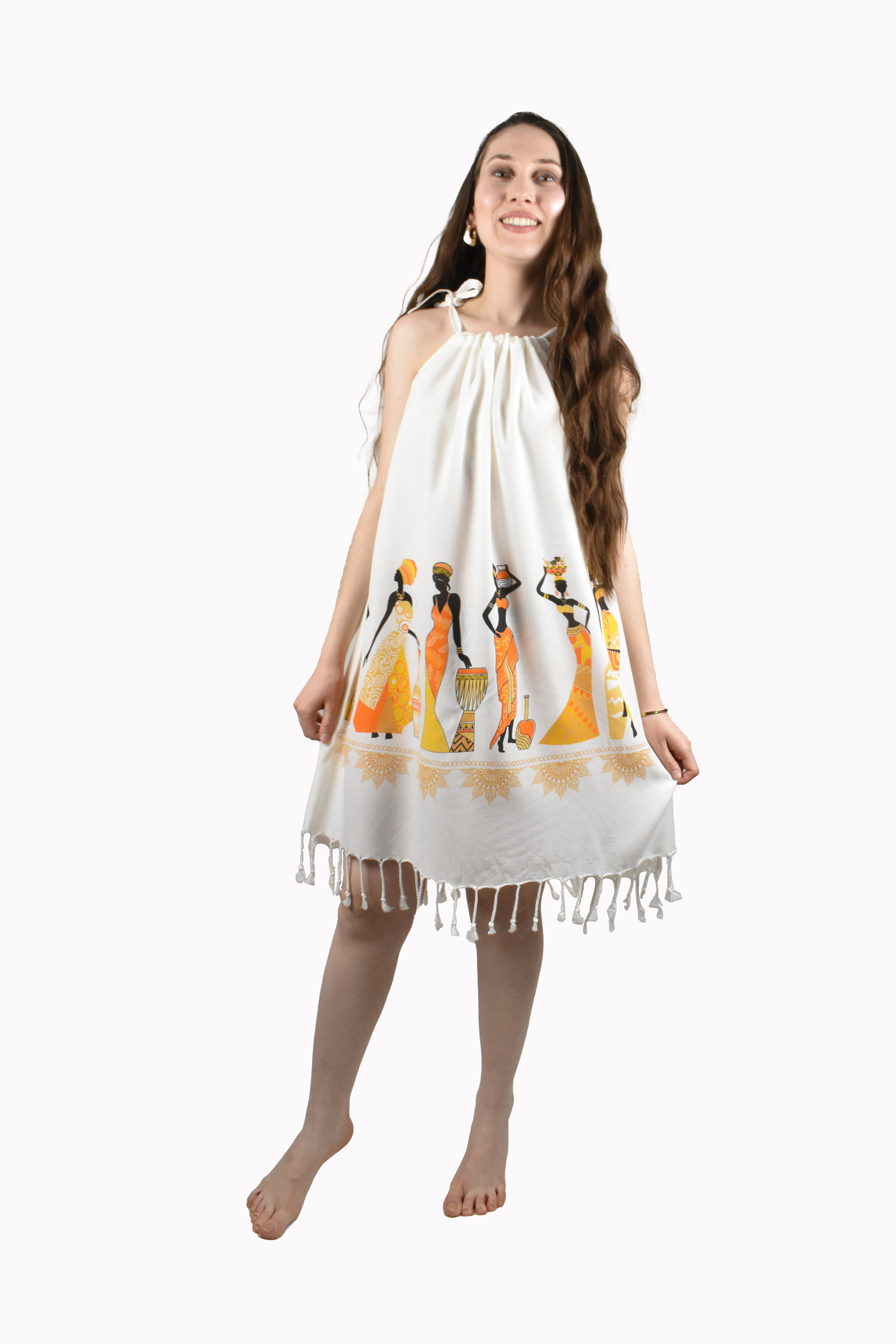 FACCİ Askılı Müslin Buldan Bezi Plaj Elbisesi Baskılı %100 Pamuk Beachwear Strappy Dress Printed Cotton