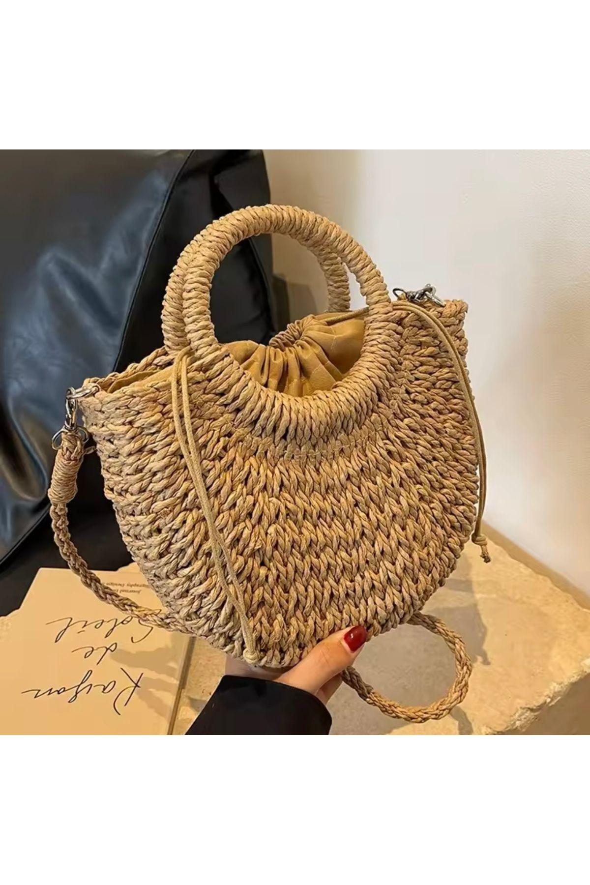 My Easy Shop-Women's Bag Summer Straw Hand and Shoulder Bag 5