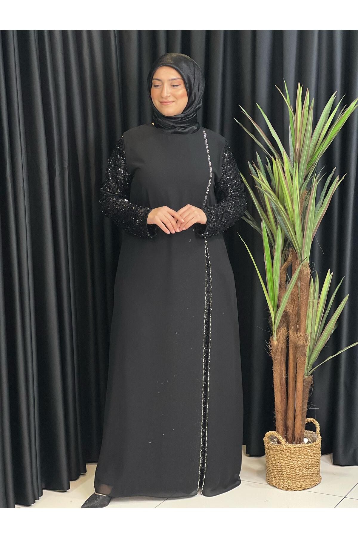 Butik büyük beden-Luxury Evening Dress with Slit Front 3